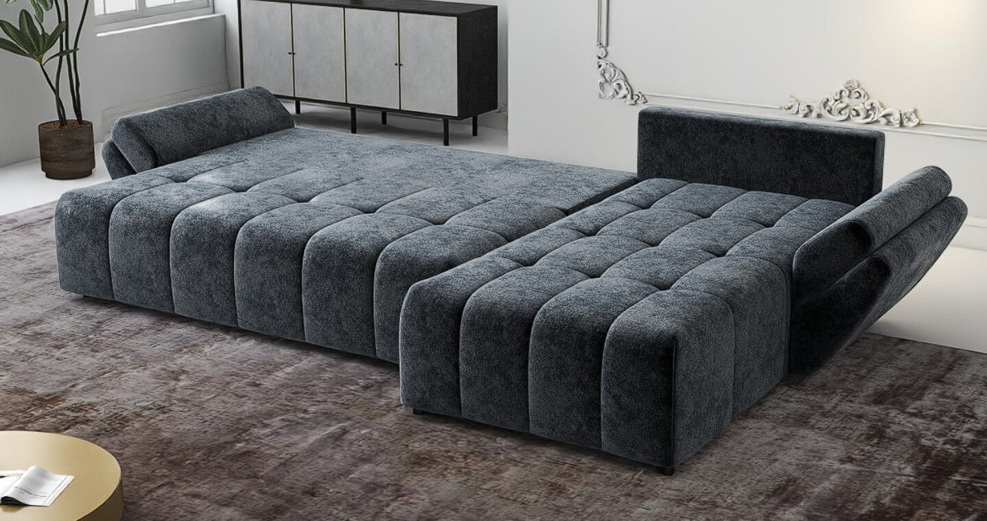 Colțar extensibil dumonde cu ladă de depozitare si sezut confortabil din spuma HR, Berlin XL Euphoria Graphite 350x185 cm II Fabrica