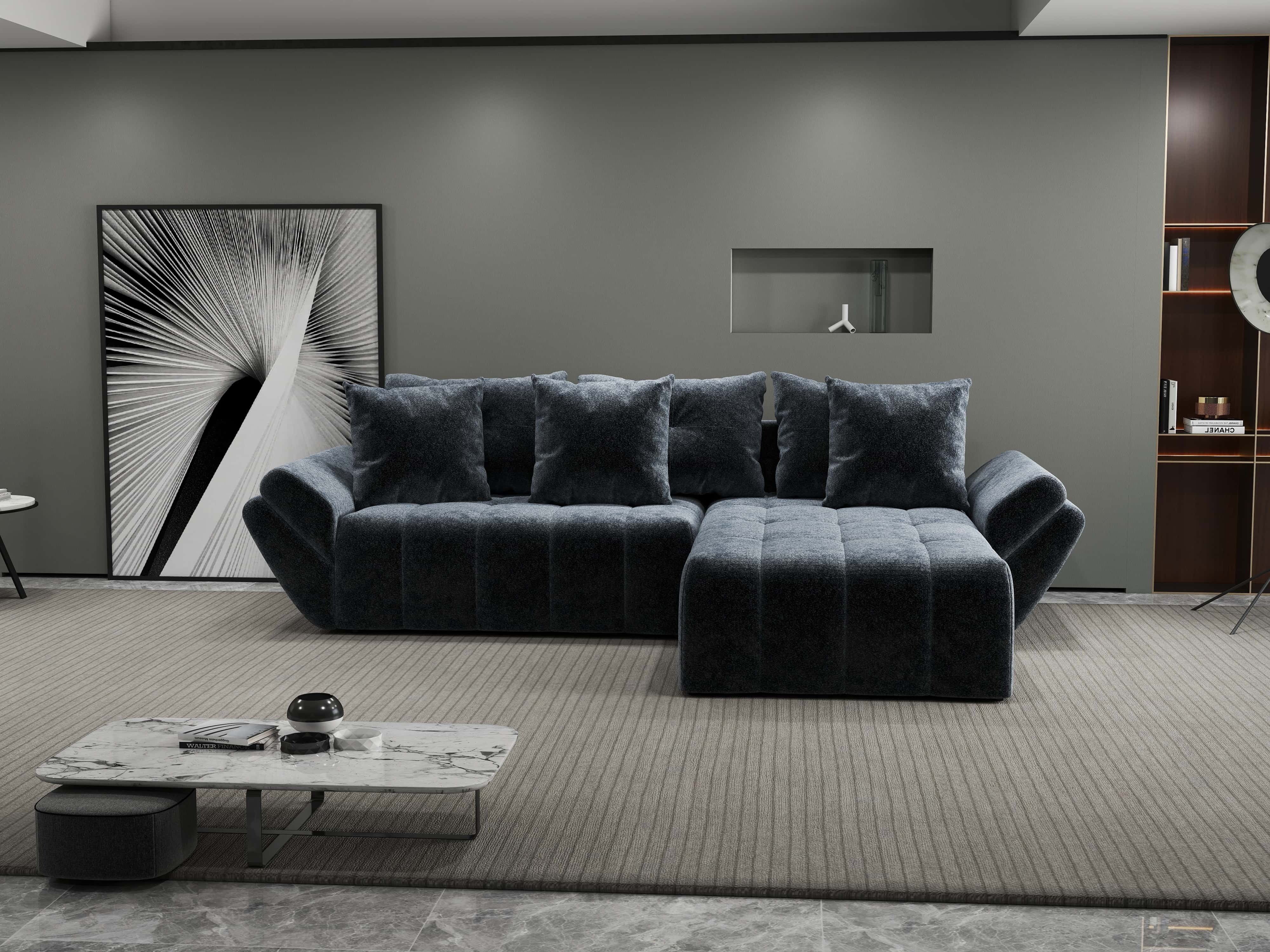 Colțar extensibil dumonde cu ladă de depozitare si sezut confortabil din spuma HR, Berlin Euphoria Grafit 280x185 cm II Fabrica