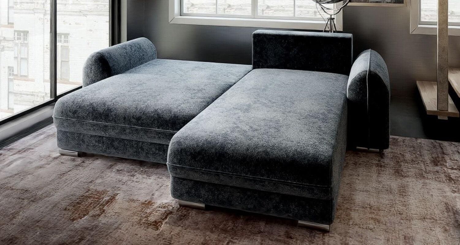 Colțar extensibil dumonde cu ladă de depozitare si sezut confortabil din spuma HR, Denver Euphoria Grafit 275x185 cm II Fabrica