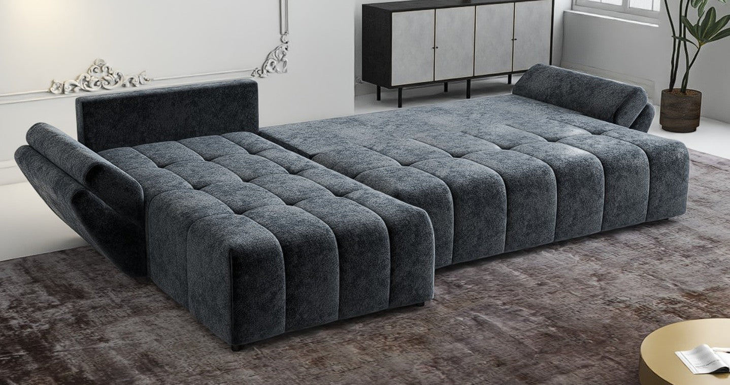 Colțar extensibil dumonde cu ladă de depozitare si sezut confortabil din spuma HR, Berlin XL Euphoria Graphite 350x185 cm Fabrica