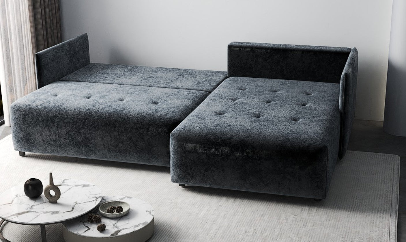 Colțar extensibil dumonde cu ladă de depozitare si sezut confortabil din spuma HR, Malta Euphoria Grafit II 235x185 cm Fabrica