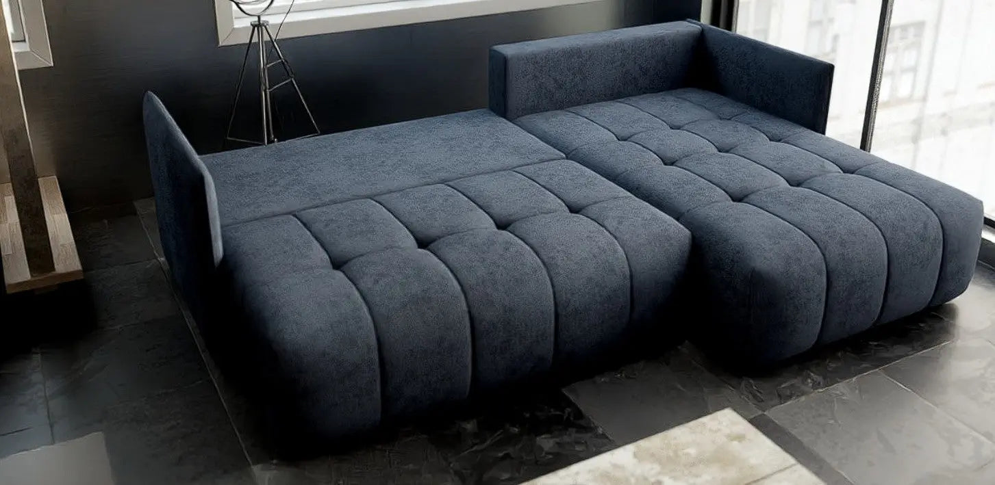 Colțar extensibil dumonde cu ladă de depozitare si sezut confortabil din spuma HR, Malta Grau II 235x185 cm Fabrica