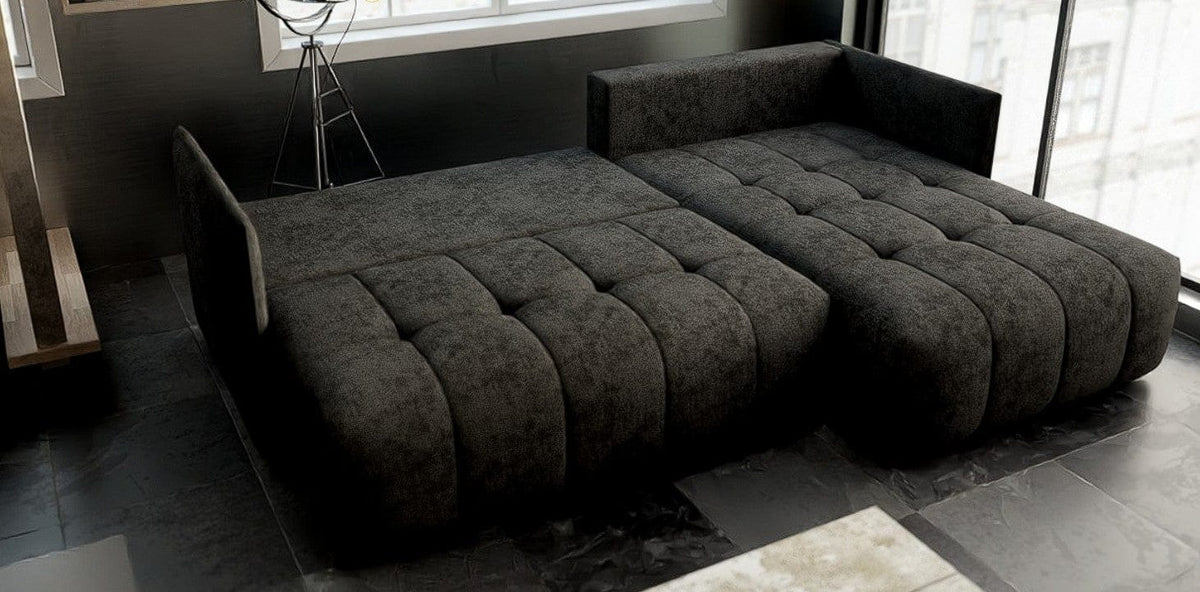Colțar extensibil dumonde cu ladă de depozitare si sezut confortabil din spuma HR, Malta Enjoy Black II 235x185 cm Fabrica