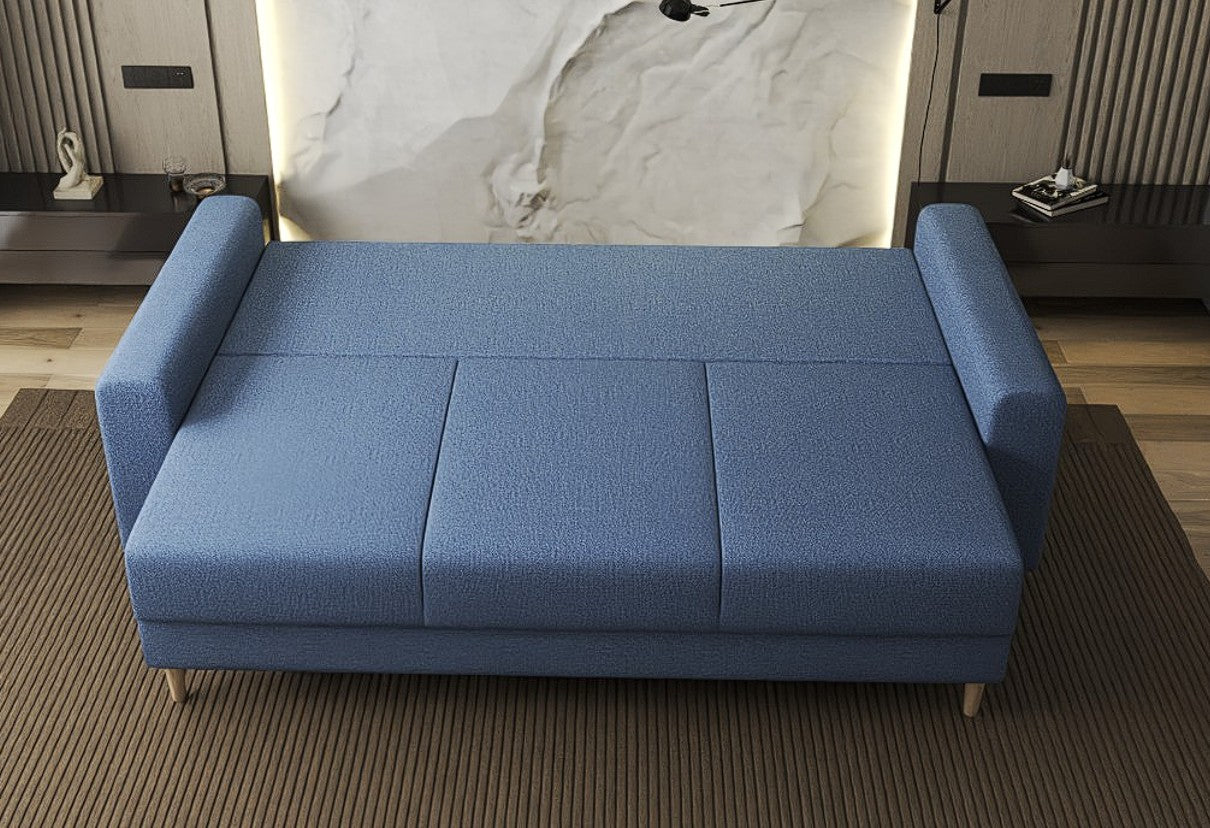 Canapea extensibilă dumonde cu ladă de depozitare si sezut confortabil din spuma HR, Kronos Enjoy Albastru 210x100 cm fabrica