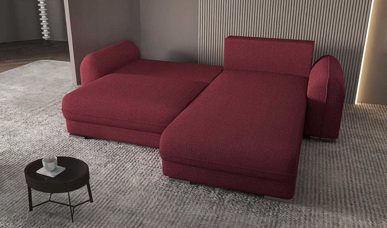 Colțar extensibil dumonde cu ladă de depozitare si sezut confortabil din spuma HR, Denver Enjoy Rosu 275x185 cm II Fabrica