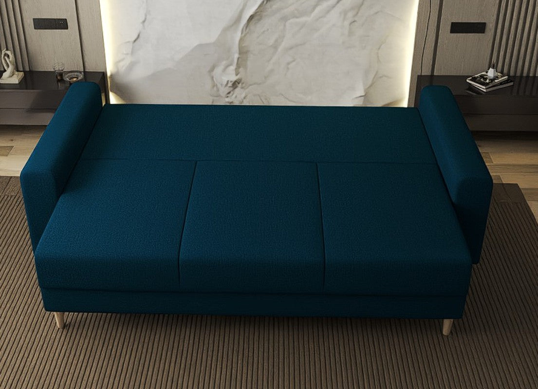 Canapea extensibilă dumonde cu ladă de depozitare si sezut confortabil din spuma HR, Kronos Enjoy Petrol 210x100 cm fabrica