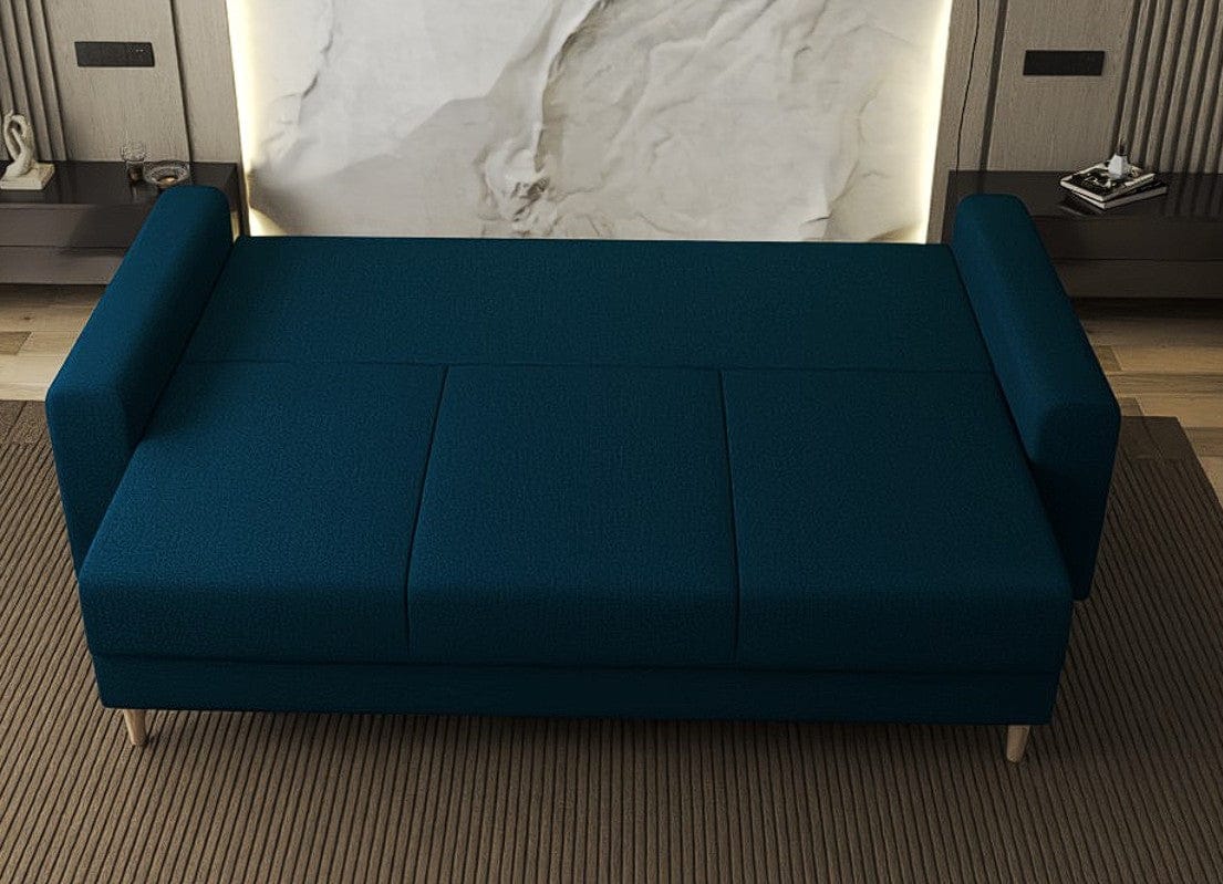 Canapea extensibilă dumonde cu ladă de depozitare si sezut confortabil din spuma HR, Kronos Enjoy Petrol 210x100 cm fabrica