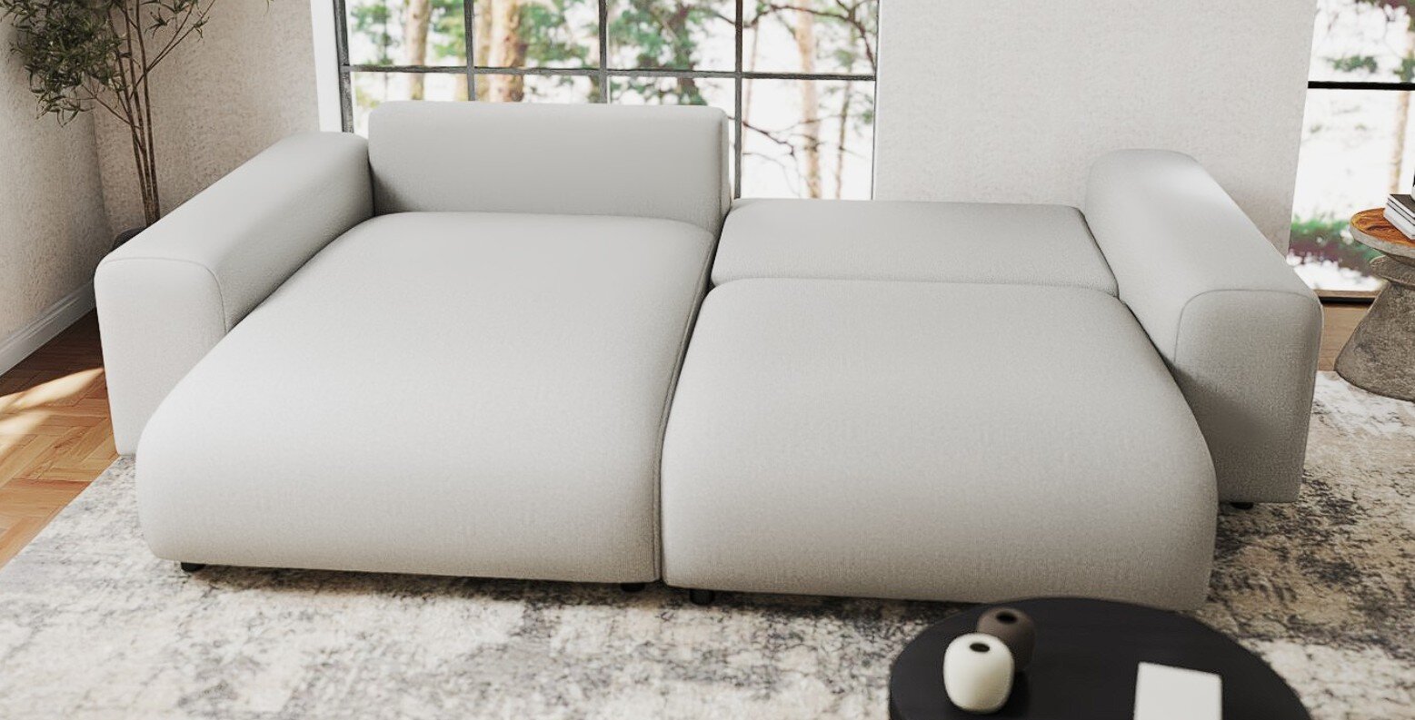 Colțar extensibil dumonde cu ladă de depozitare si sezut confortabil din spuma HR, Sarina Enjoy Bej 255x168 cm