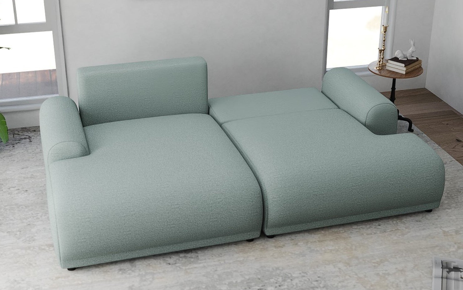 Colțar extensibil dumonde cu ladă de depozitare și șezut confortabil din spumă HR, Carlo Enjoy Verde Mint 240x145 cm