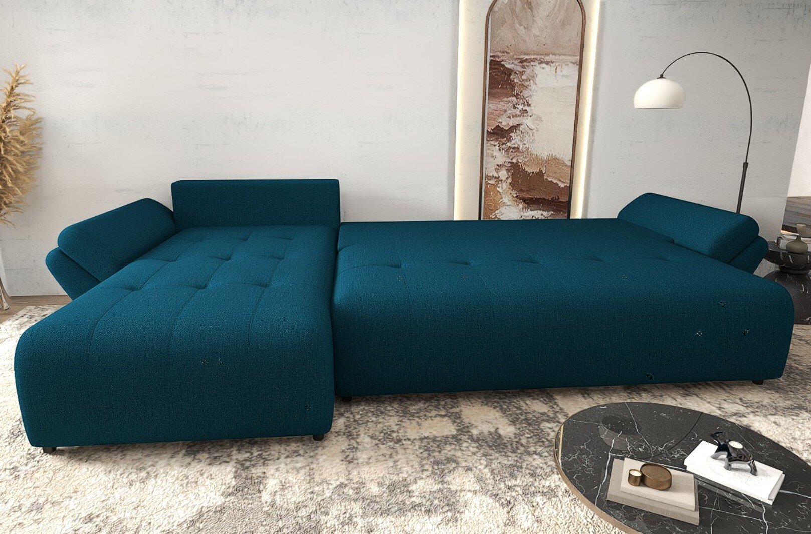 Colțar extensibil dumonde cu ladă de depozitare Berlin XL Enjoy Petrol 350x185 cm