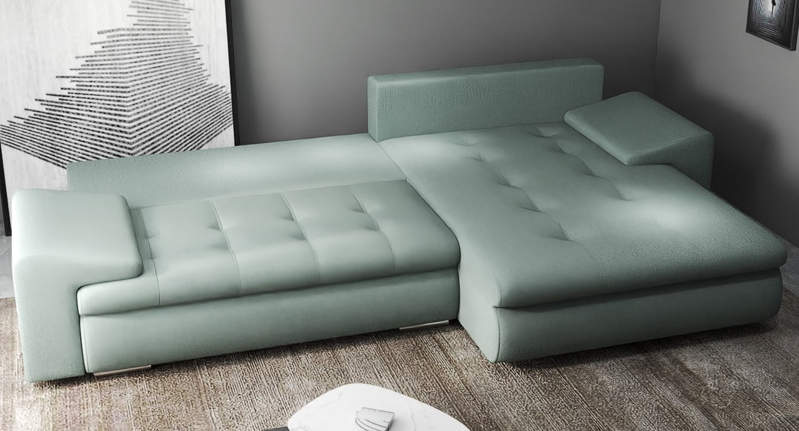 Colțar extensibil dumonde cu ladă de depozitare si sezut confortabil din spuma HR, Leonardo Enjoy Mint 260x185 cm II Fabrica