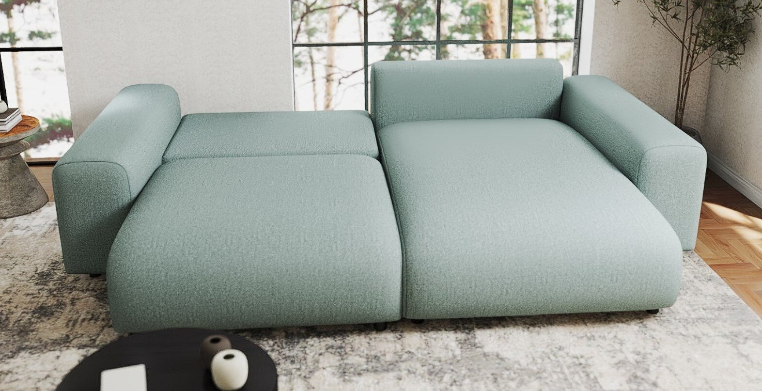 Colțar extensibil dumonde cu ladă de depozitare si sezut confortabil din spuma HR, Sarina Enjoy Verde Mint 255x168 cm II