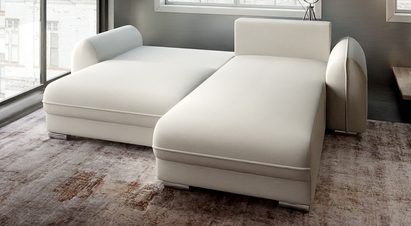 Colțar extensibil dumonde cu ladă de depozitare si sezut confortabil din spuma HR, Denver Enjoy Bej 275x185 cm II Fabrica