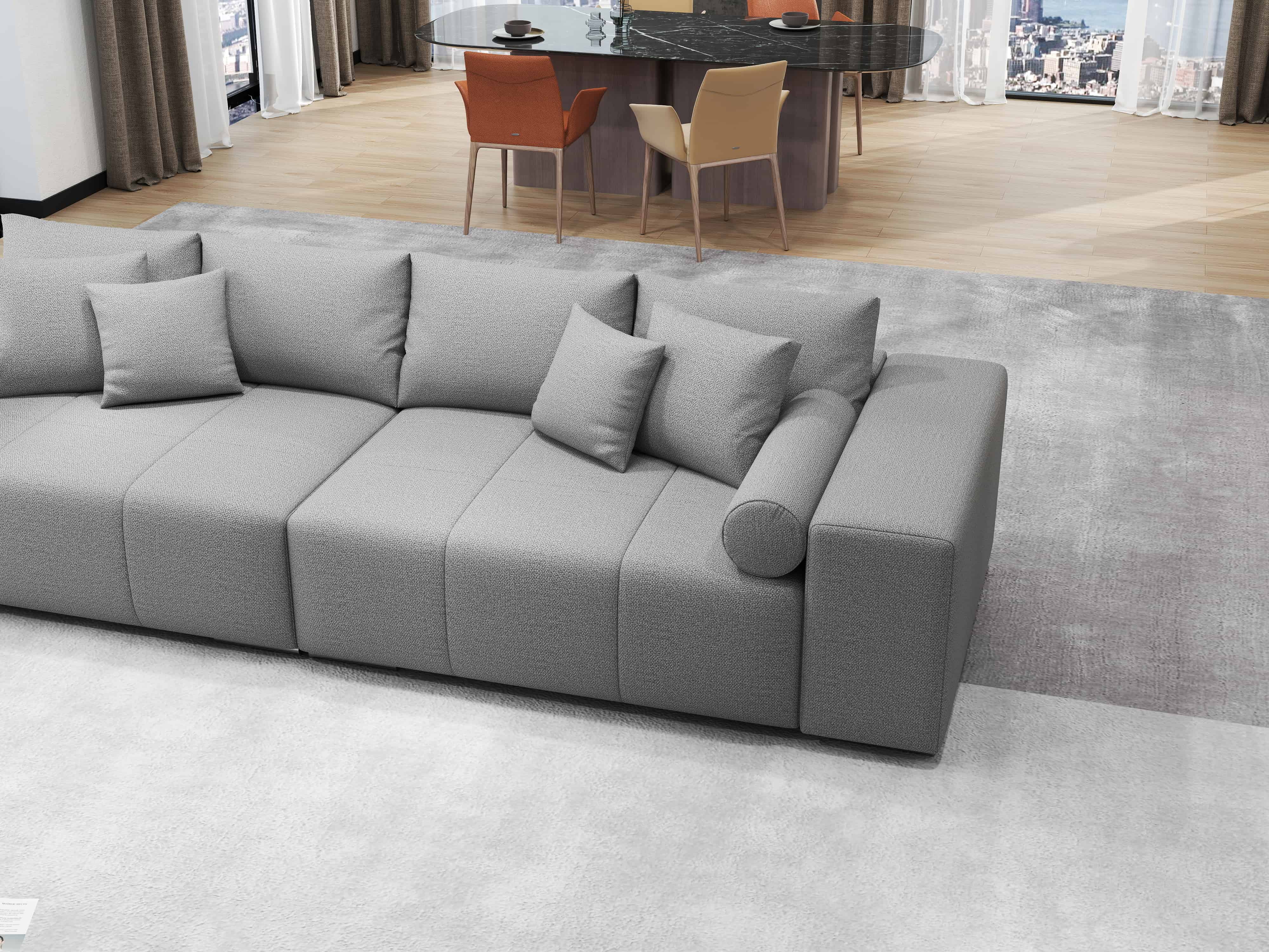 Canapea extensibilă dumonde cu ladă de depozitare si sezut confortabil din spuma HR, Marbela Enjoy Grey XXL 295x100 cm fabrica