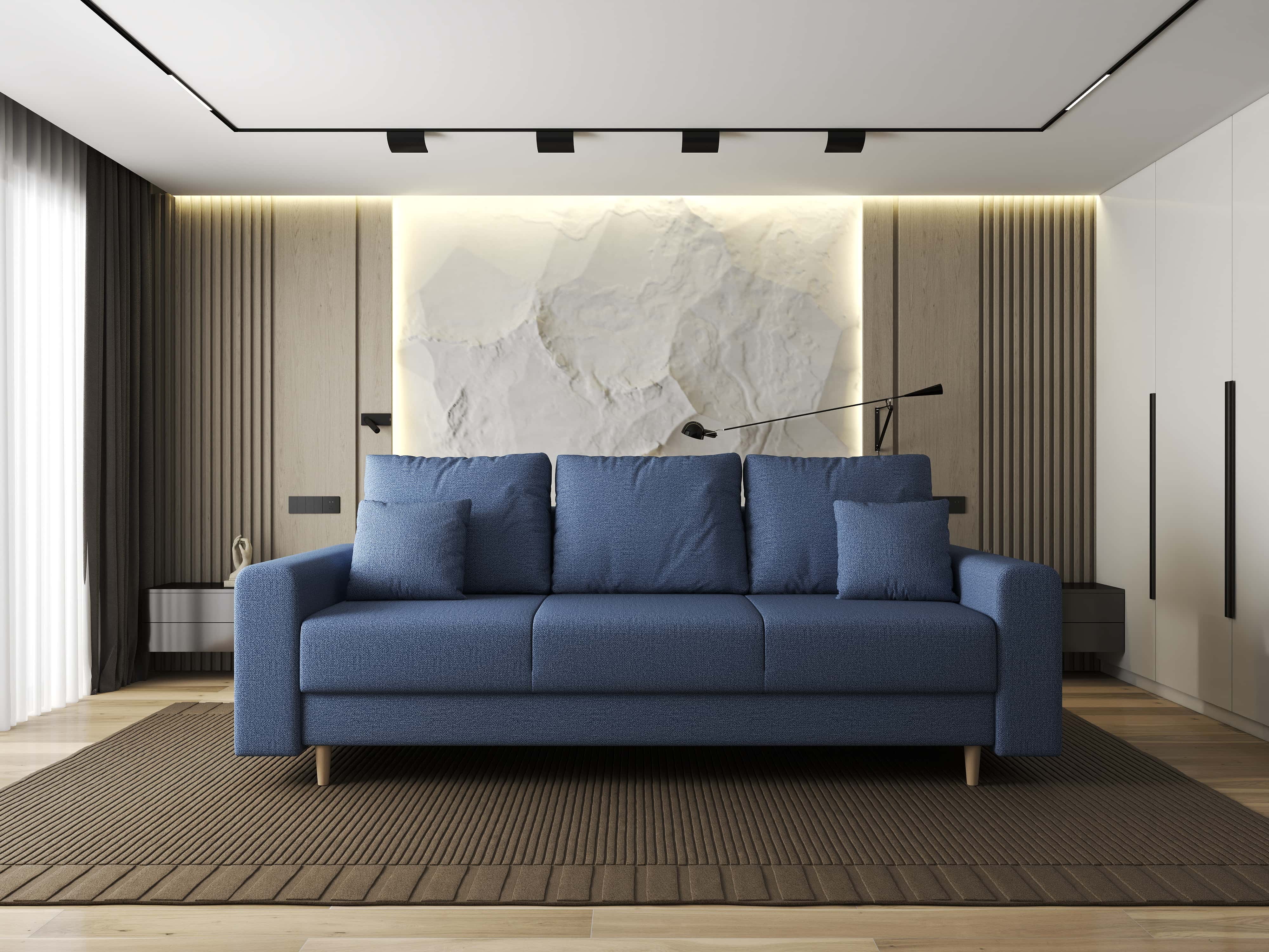 Canapea extensibilă dumonde cu ladă de depozitare si sezut confortabil din spuma HR, Kronos Enjoy Albastru 210x100 cm fabrica