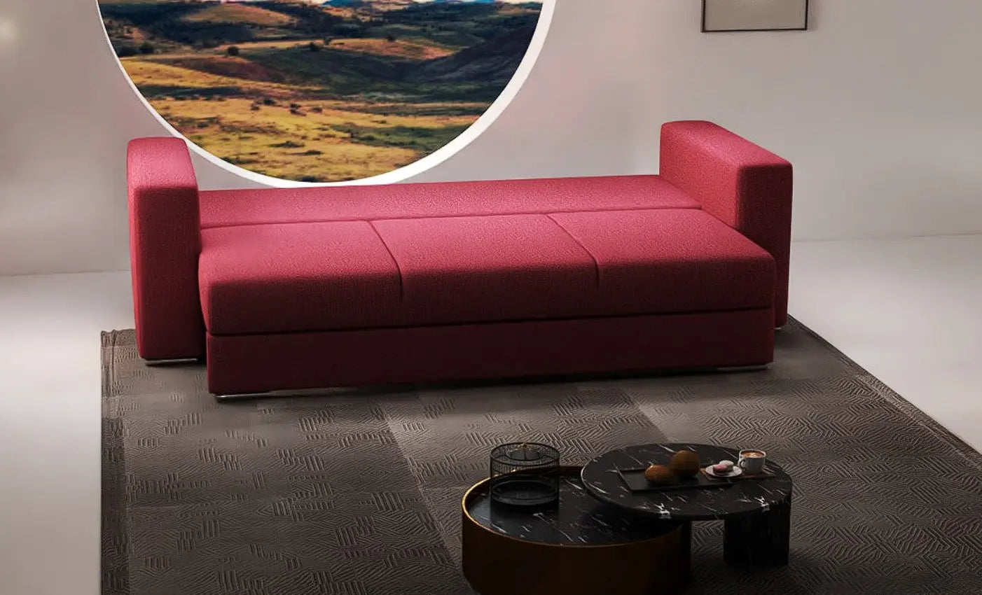 Canapea extensibilă dumonde cu ladă de depozitare si sezut confortabil din spuma HR, Gloria Bordoux 240x100 cm Fabrica