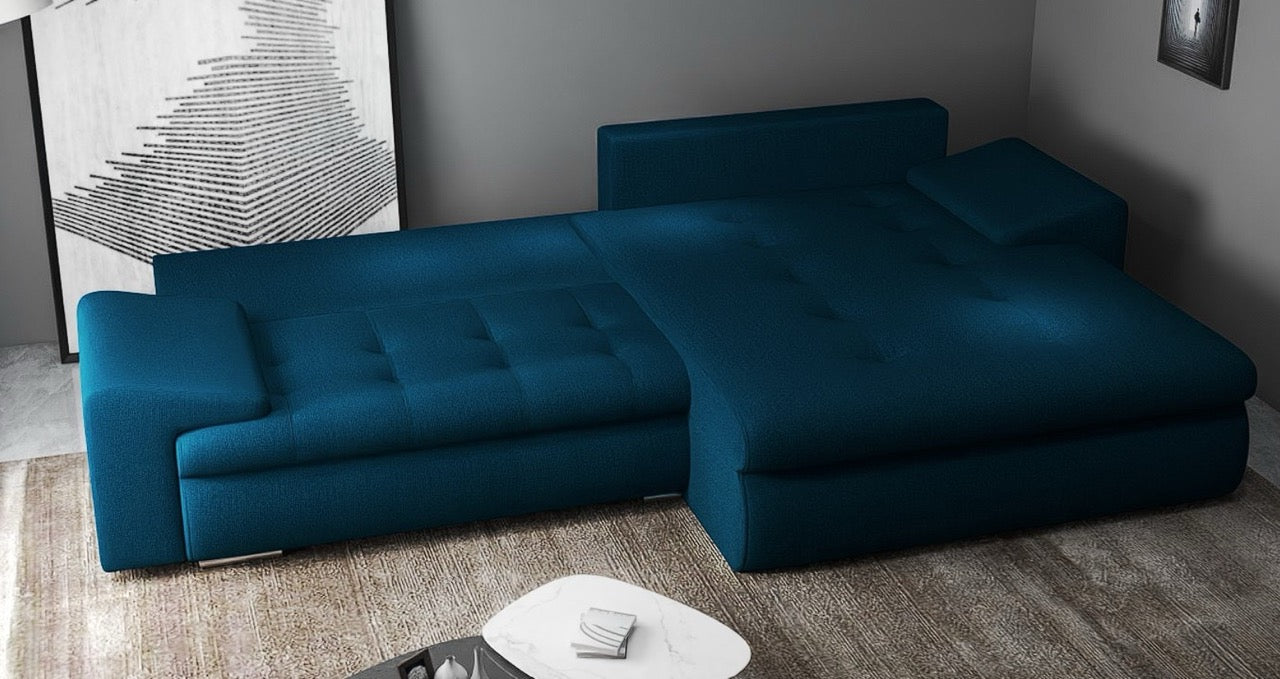 Colțar extensibil dumonde cu ladă de depozitare si sezut confortabil din spuma HR, Leonardo Enjoy Petrol 260x185 cm II Fabrica