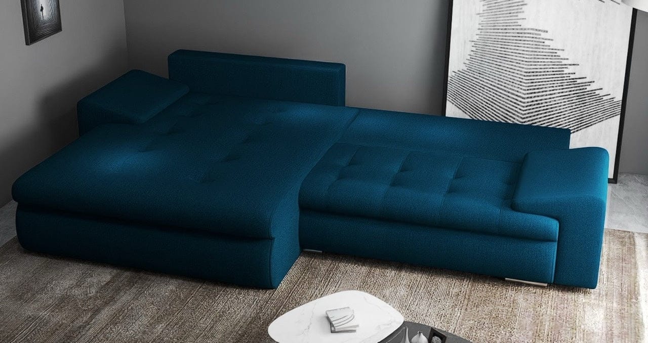 Colțar extensibil dumonde cu ladă de depozitare si sezut confortabil din spuma HR, Leonardo Enjoy Petrol 260x185 cm Fabrica