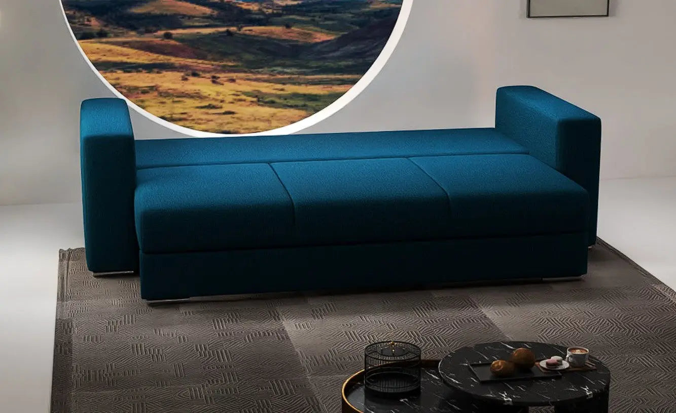 Canapea extensibilă dumonde cu ladă de depozitare si sezut confortabil din spuma HR, Gloria Green Petrol Lux 240x100 cm Fabrica