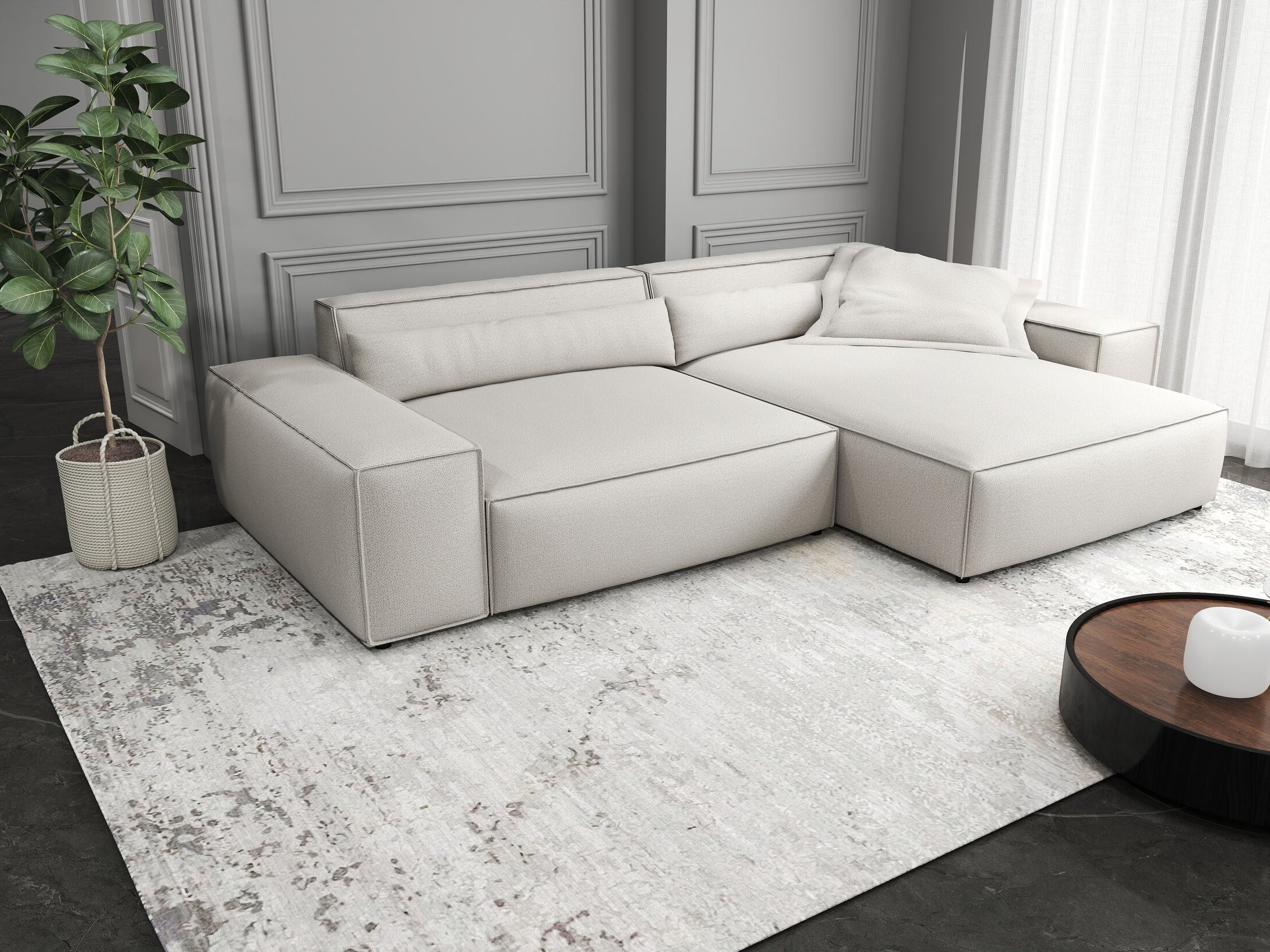 Colțar dumonde cu șezut confortabil din spumă HR, Marvelo Enjoy Bej 264x175 cm II