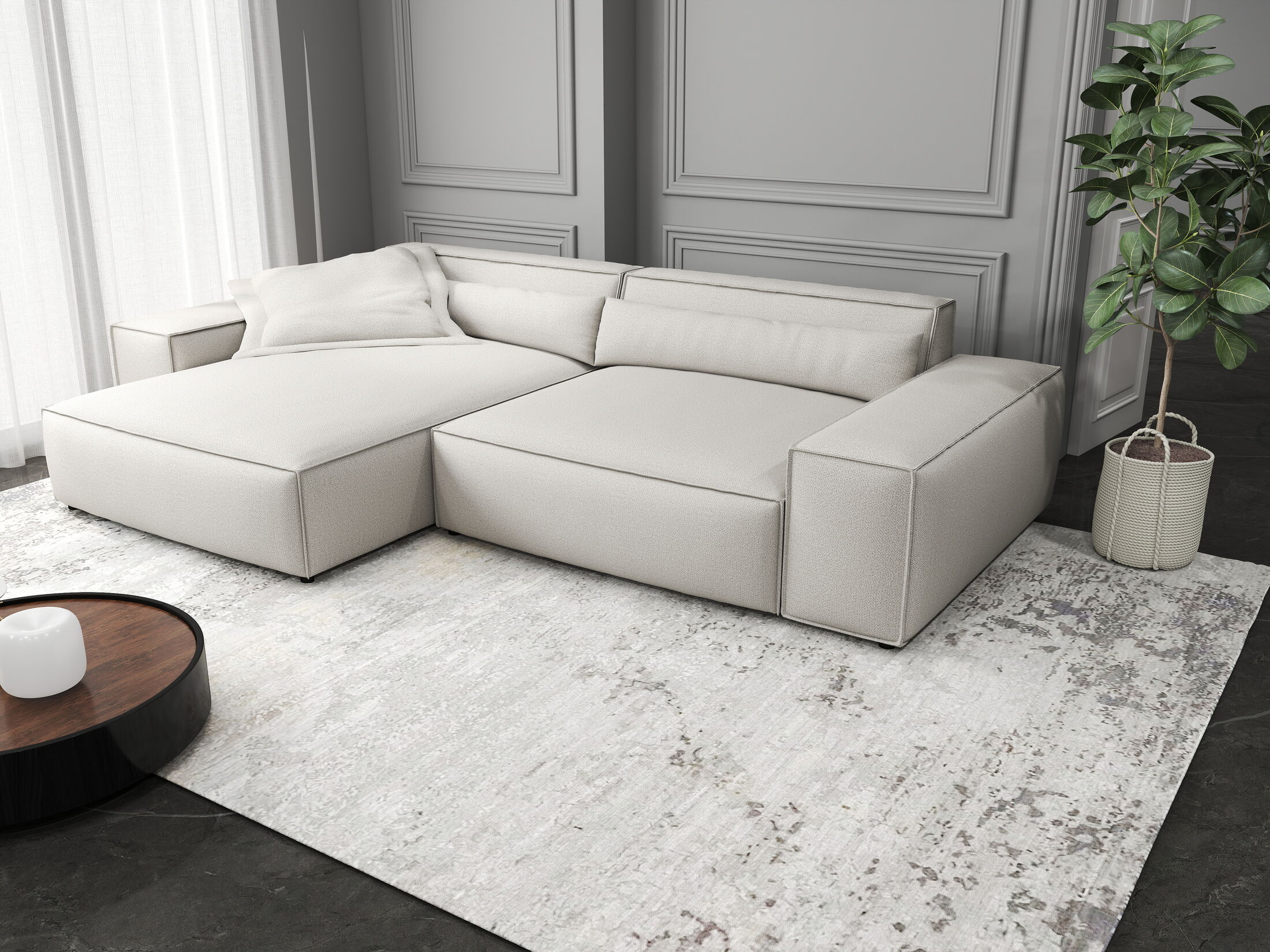 Colțar dumonde cu șezut confortabil din spumă HR, Marvelo Enjoy Bej 264x175 cm