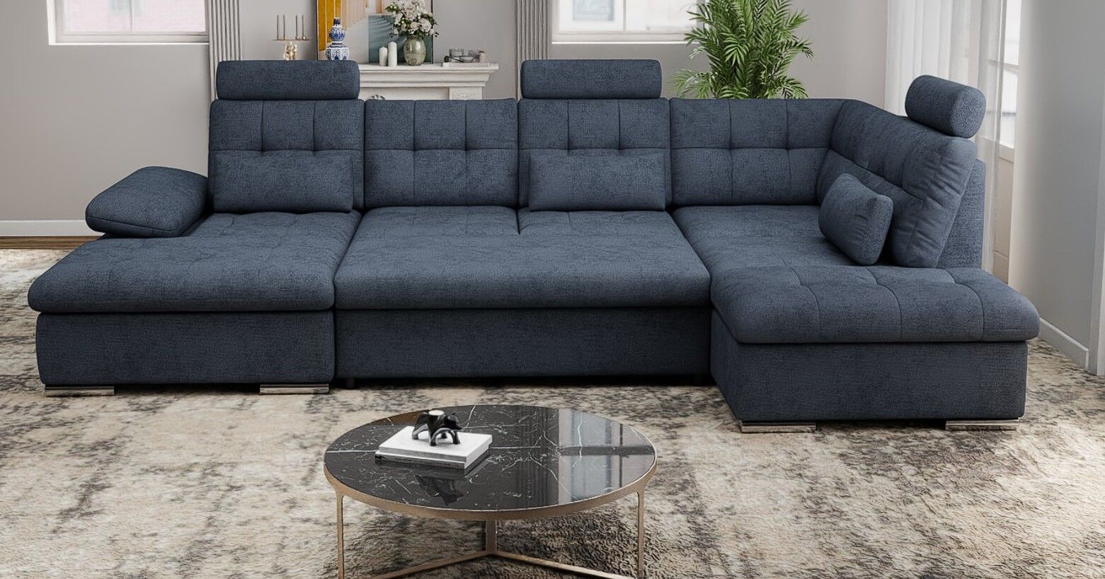 Colțar extensibil dumonde cu ladă de depozitare și șezut confortabil din spumă HR, Merkur U Enjoy Antracit 324x218 cm