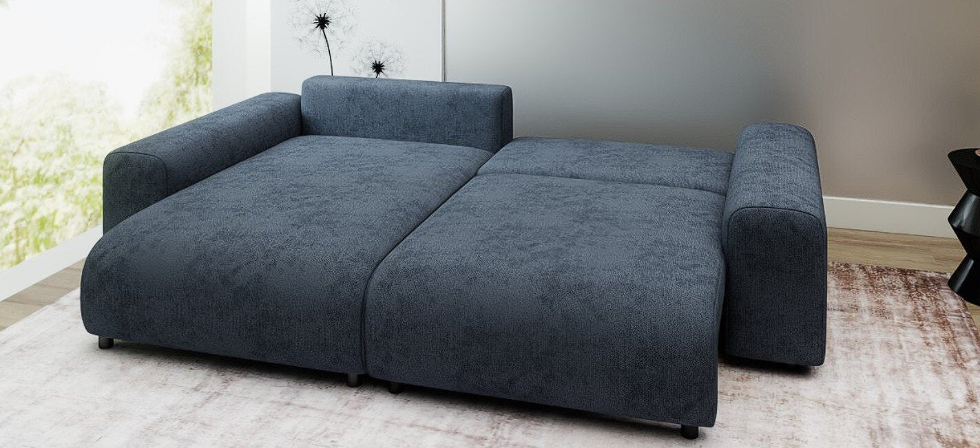 Colțar extensibil dumonde cu ladă de depozitare și șezut confortabil din spumă HR, Luma Enjoy Antracit 255x168 cm