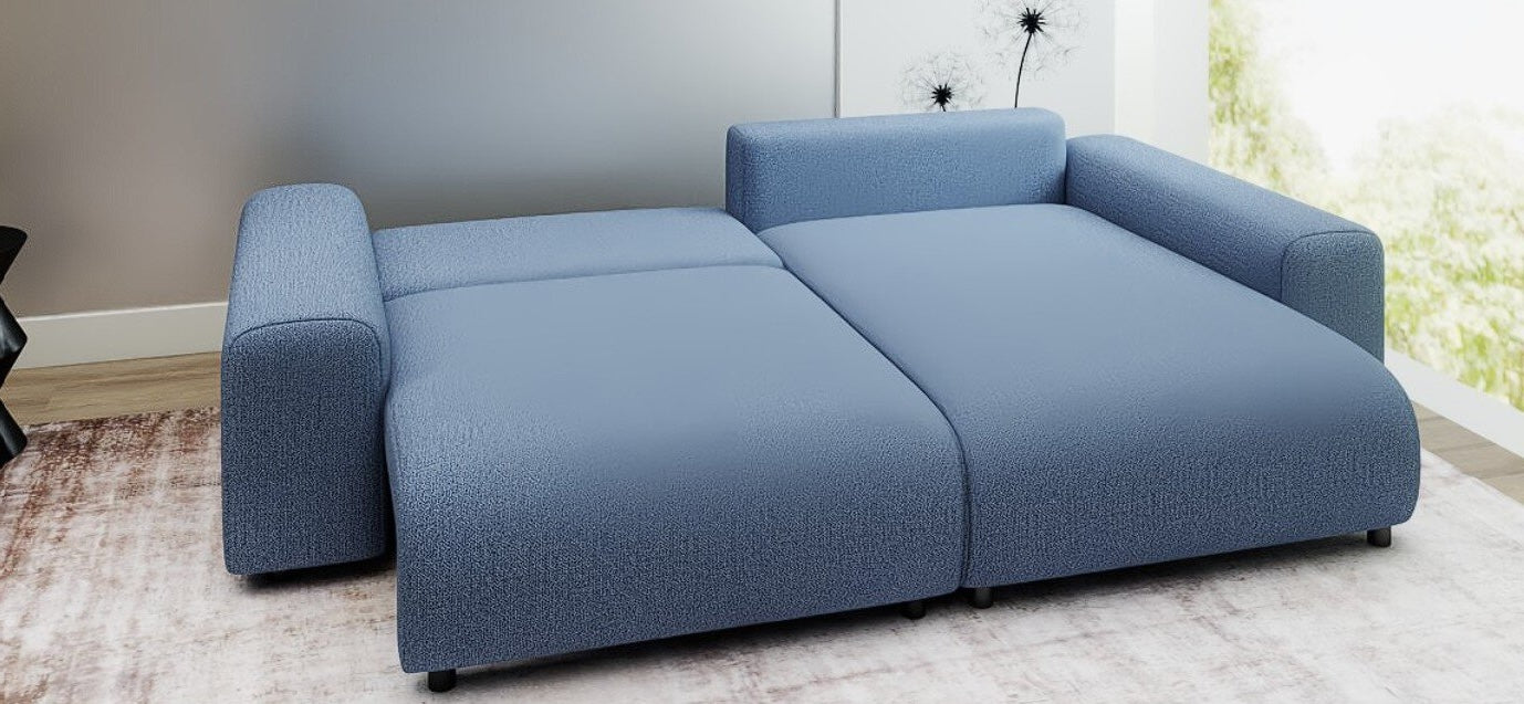 Colțar extensibil dumonde cu ladă de depozitare și șezut confortabil din spumă HR, Luma Enjoy Albastru 255x168 cm II