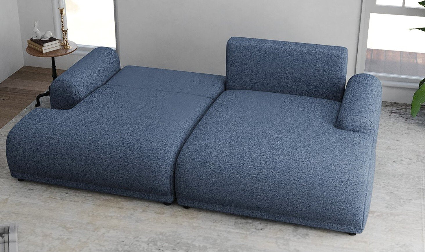 Colțar extensibil dumonde cu ladă de depozitare și șezut confortabil din spumă HR, Carlo Enjoy Albastru 240x145 cm II