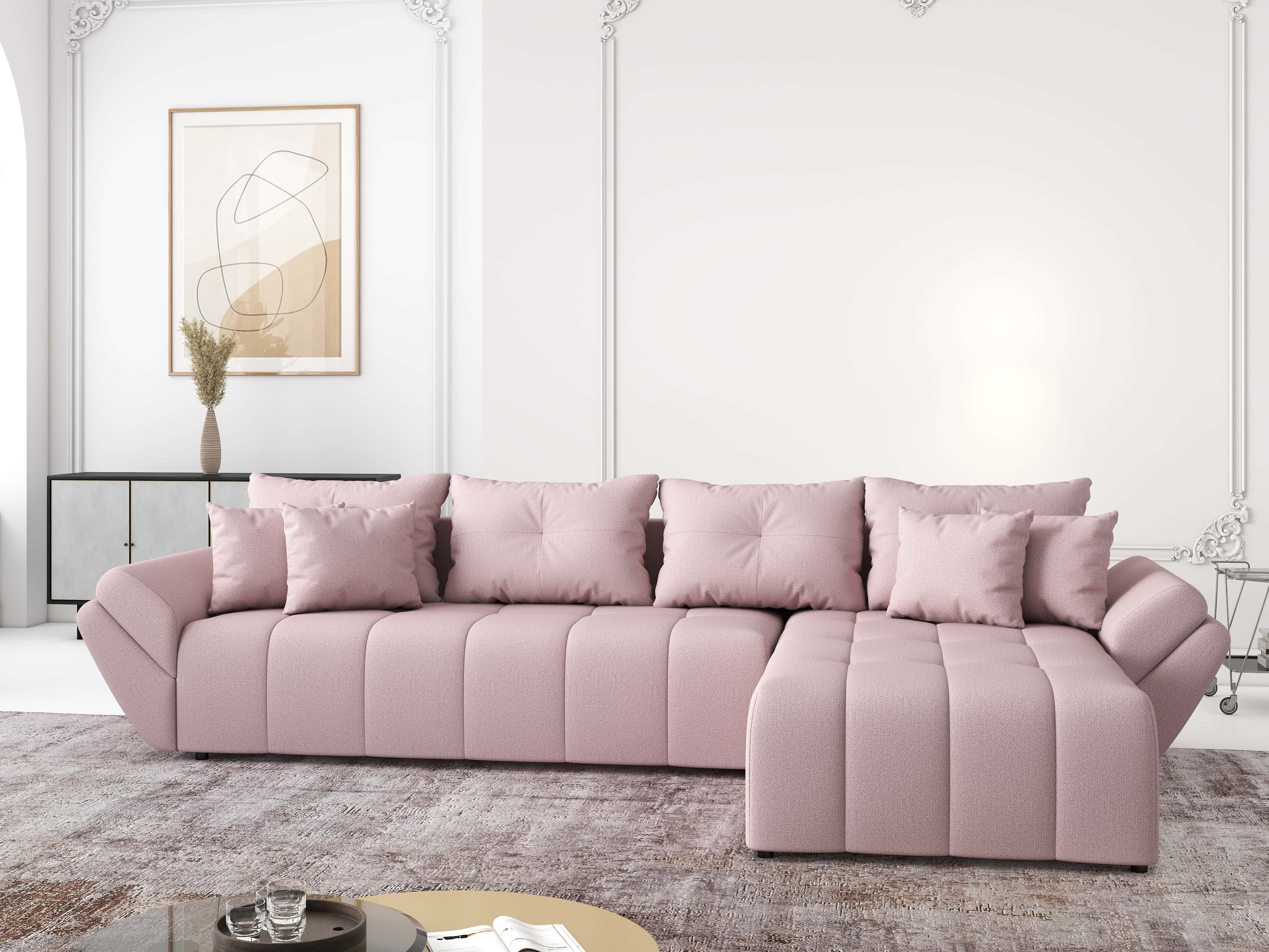Colțar extensibil dumonde cu ladă de depozitare si sezut confortabil din spuma HR, Berlin XL Enjoy Flamingo 350x185 cm II Fabrica