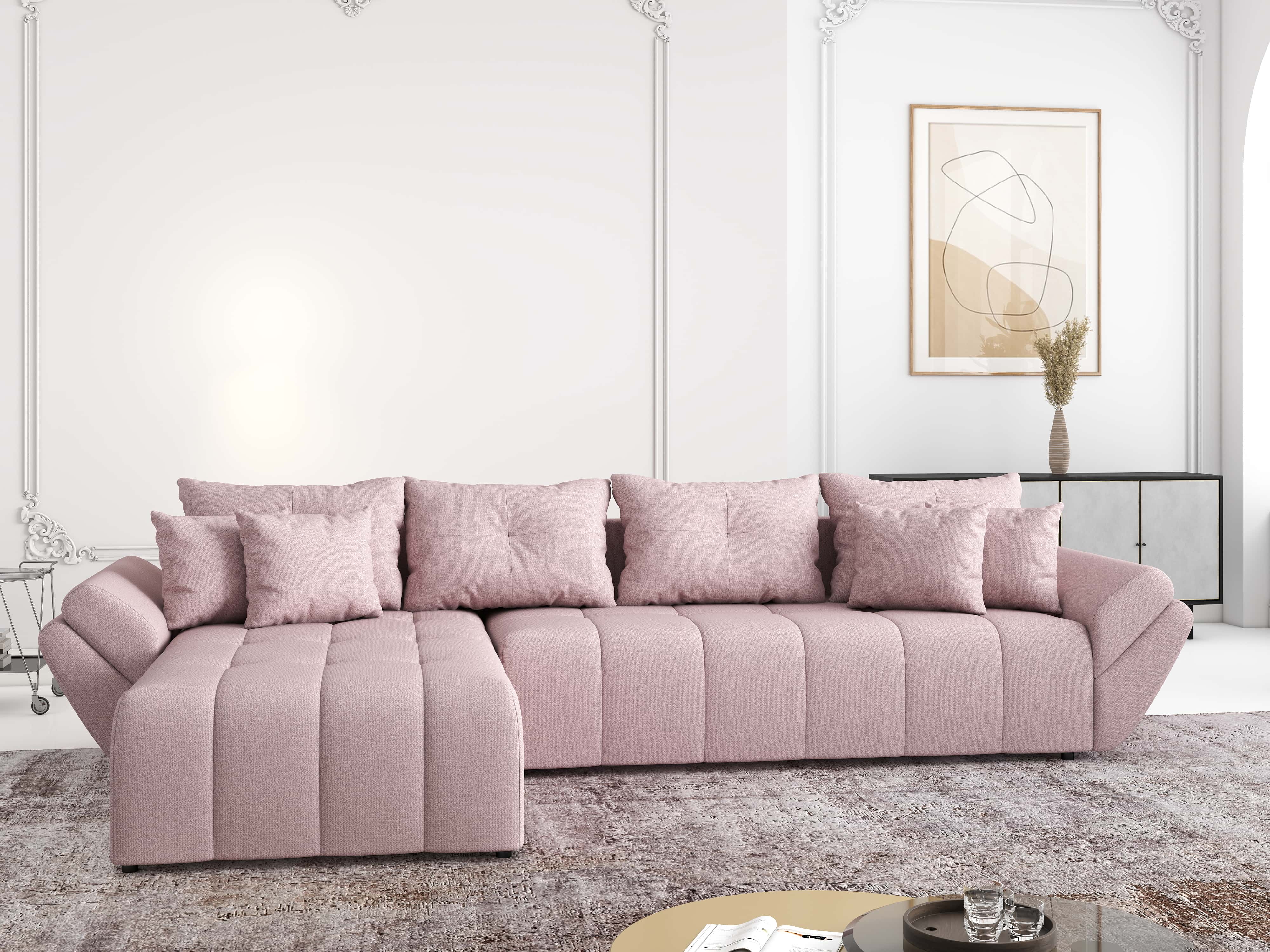 Colțar extensibil dumonde cu ladă de depozitare si sezut confortabil din spuma HR, Berlin XL Enjoy Flamingo 350x185 cm Fabrica