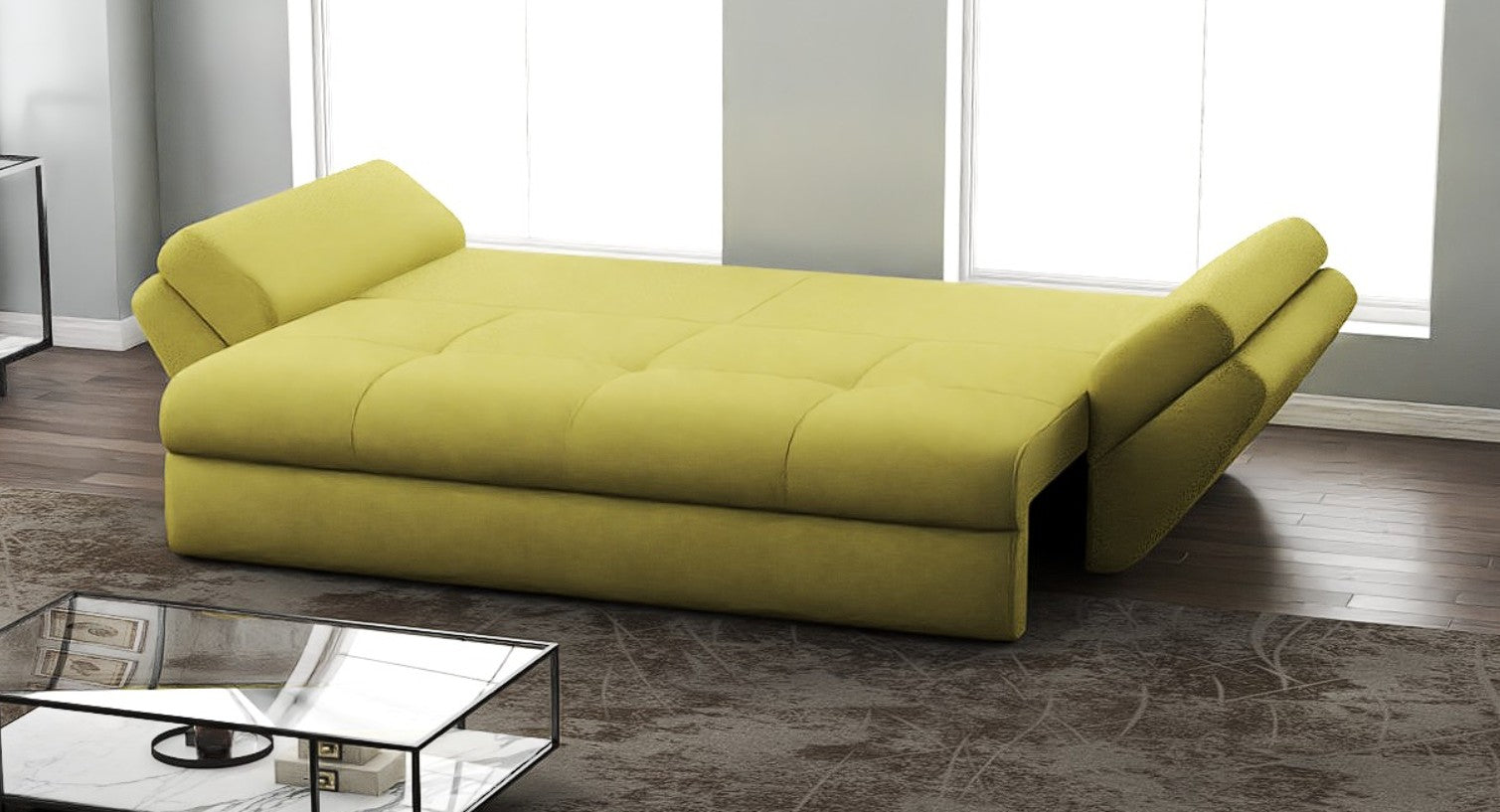 Canapea extensibilă dumonde cu ladă de depozitare si sezut confortabil din spuma HR, Loana Green 250x100 cm Fabrica