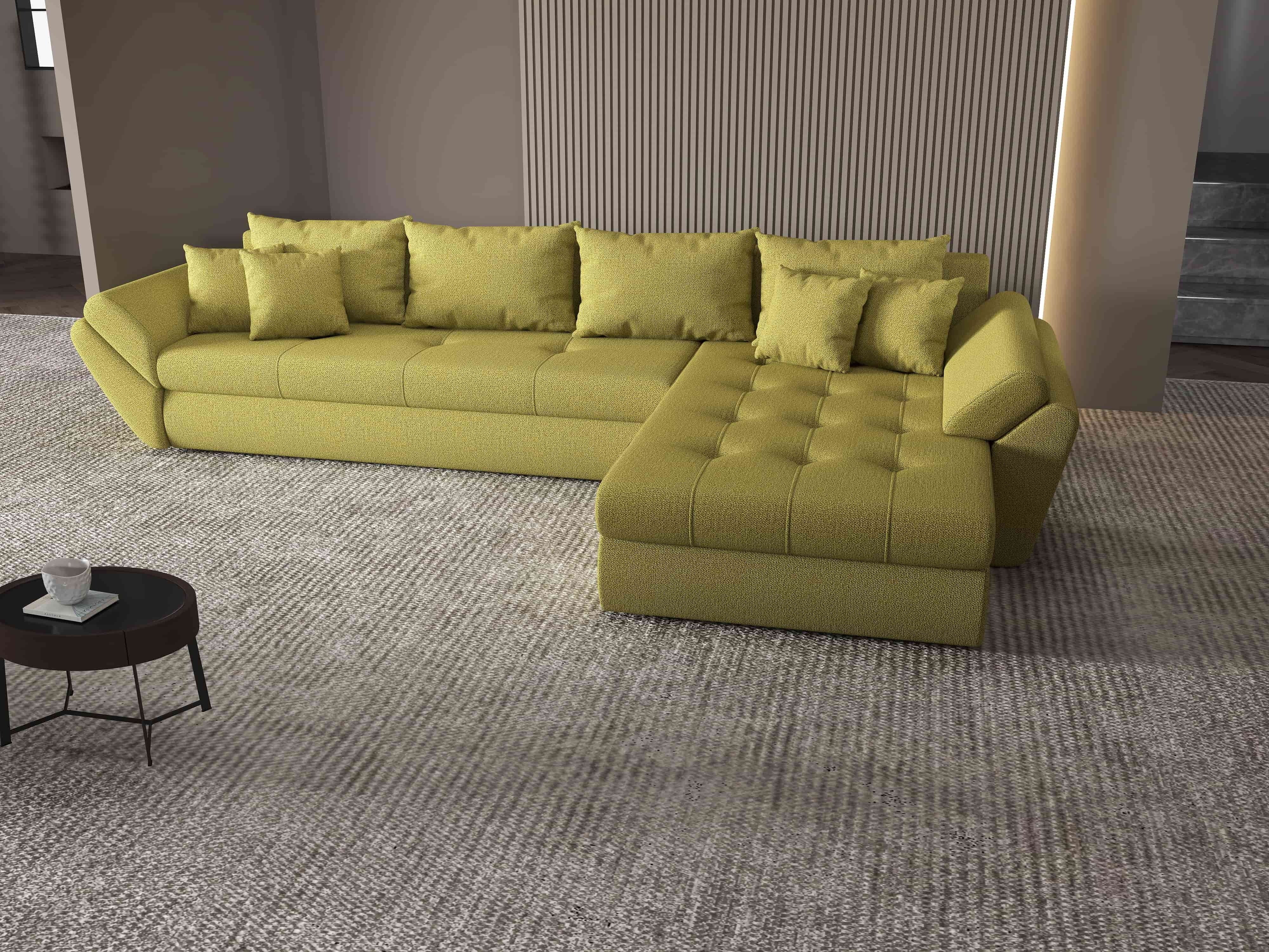 Colțar extensibil dumonde cu ladă de depozitare si sezut confortabil din spuma HR, Loana XL Enjoy Verde II 335x185 cm Fabrica