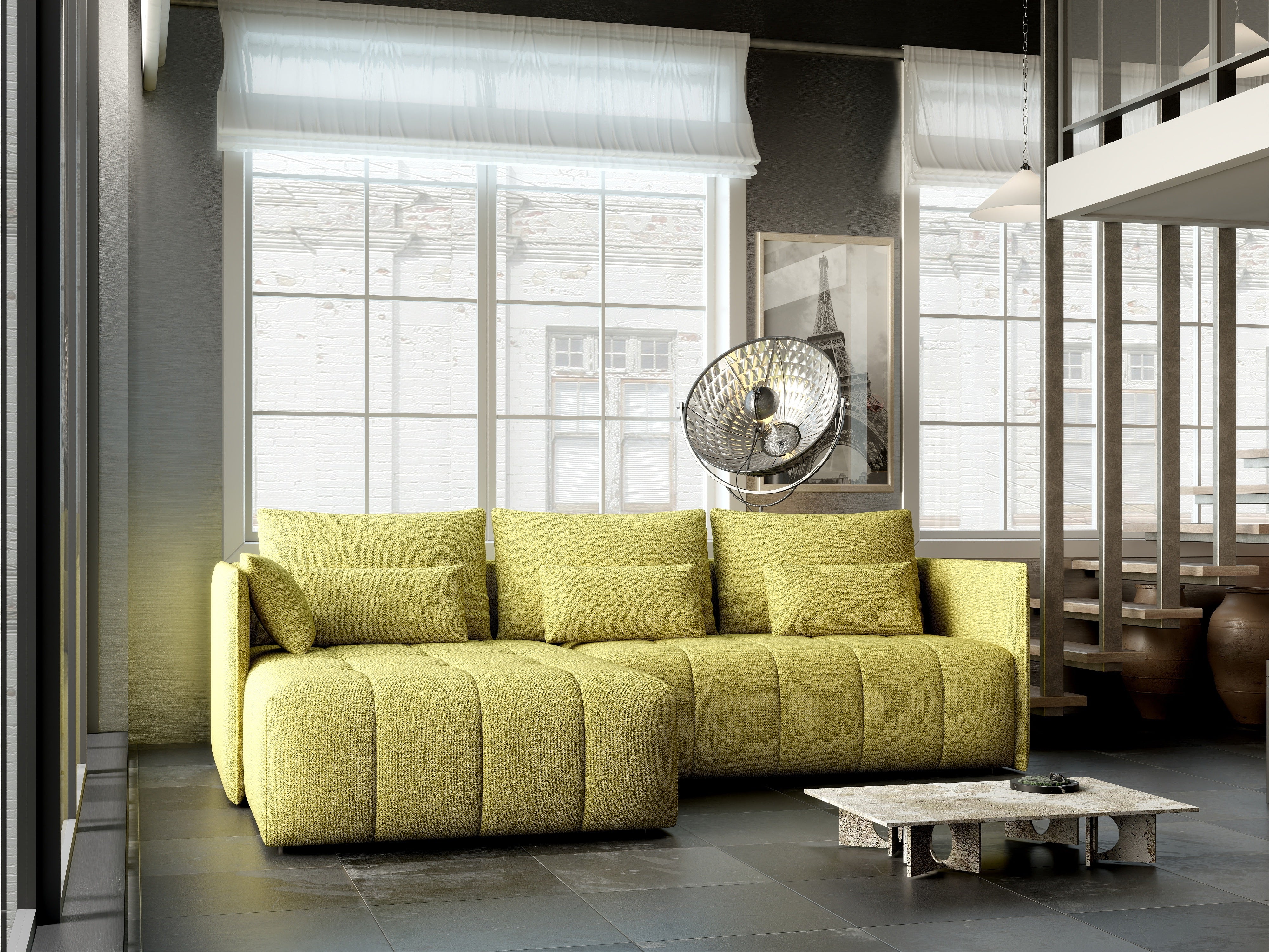 Colțar extensibil dumonde cu ladă de depozitare si sezut confortabil din spuma HR, Malta Enjoy Green 235x185 cm Fabrica