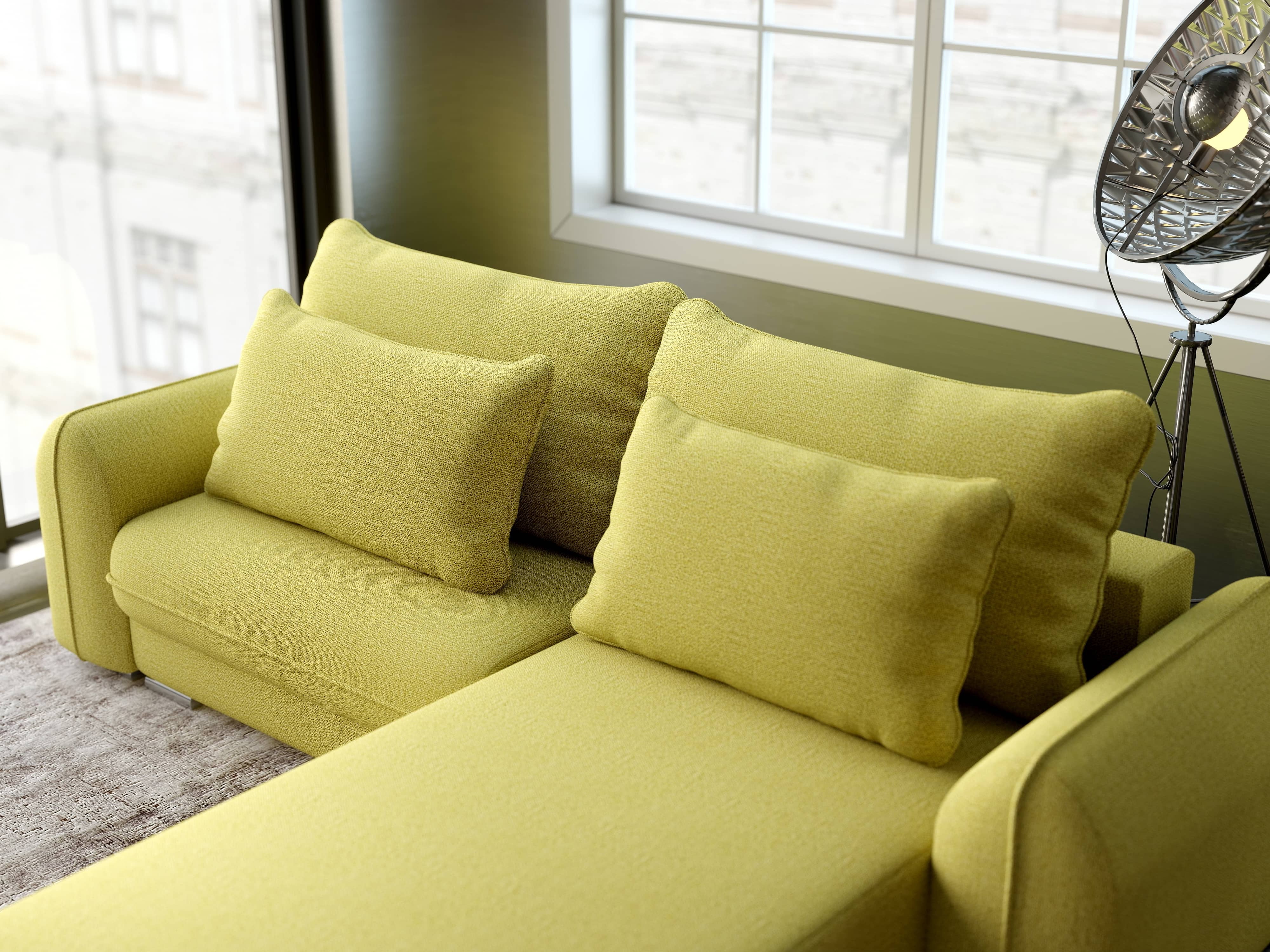 Colțar extensibil dumonde cu ladă de depozitare si sezut confortabil din spuma HR, Denver Enjoy Verde 275x185 cm II Fabrica