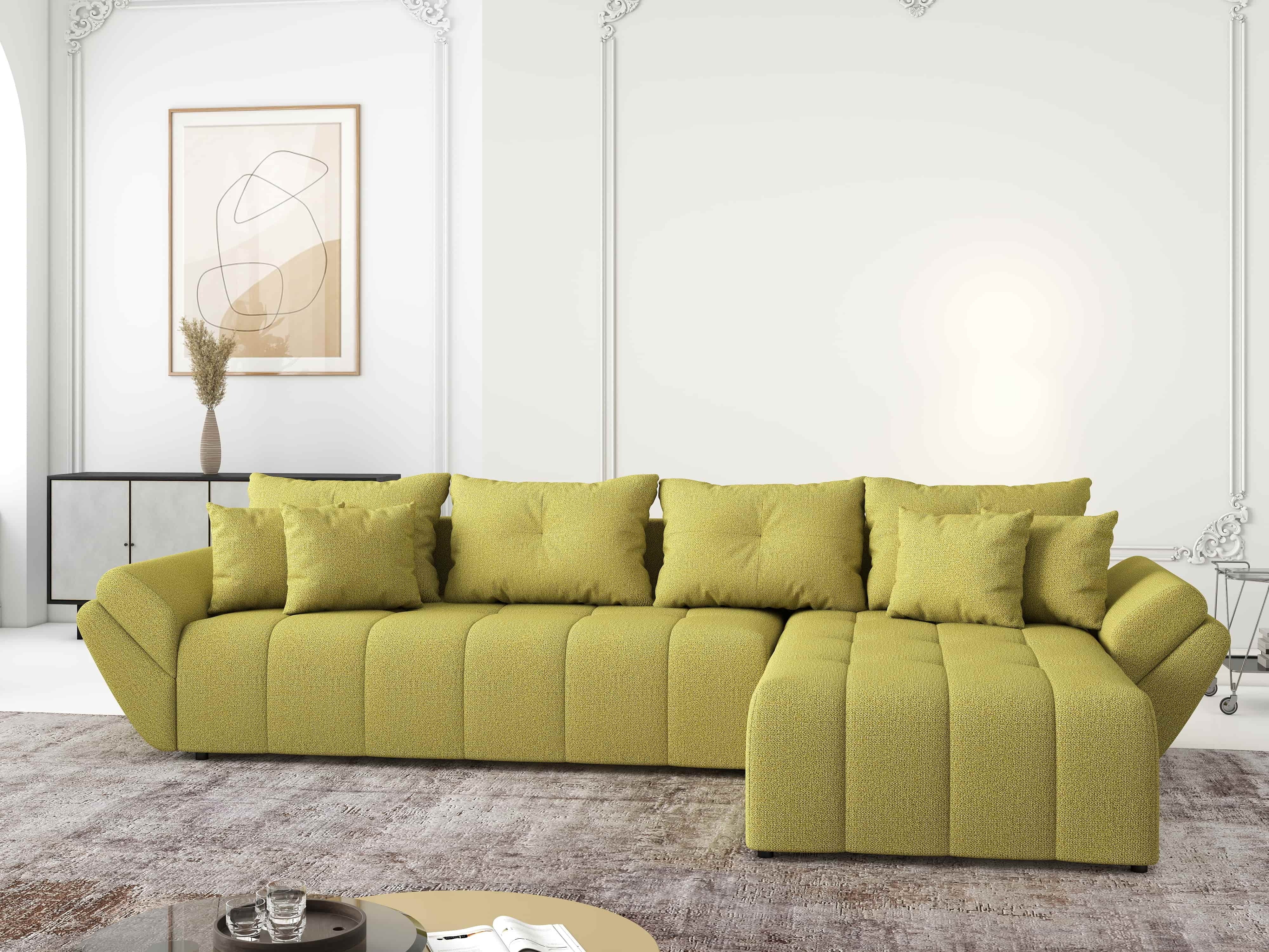Colțar extensibil dumonde cu ladă de depozitare si sezut confortabil din spuma HR, Berlin XL Enjoy Green 350x185 cm II Fabrica