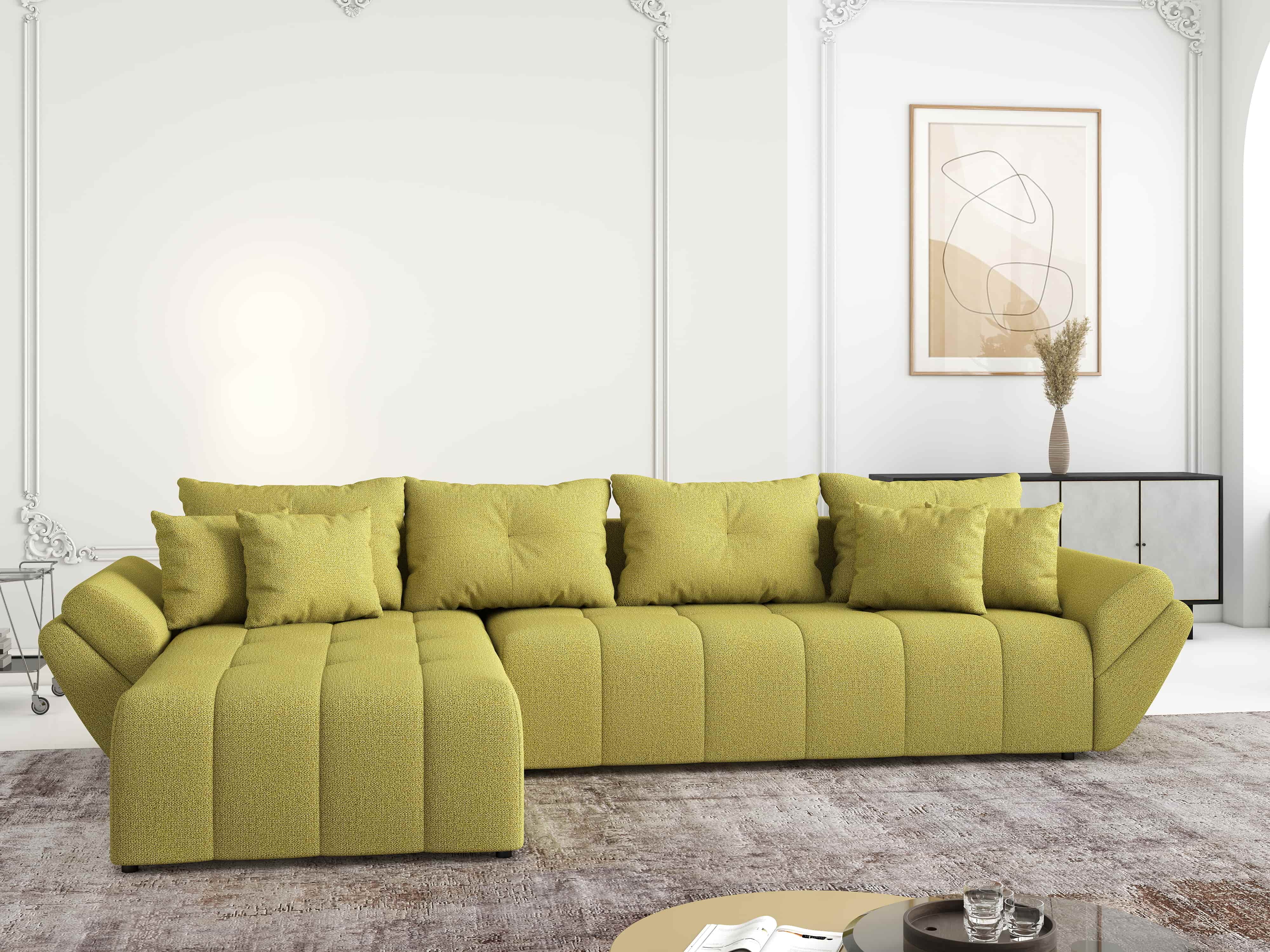Colțar extensibil dumonde cu ladă de depozitare si sezut confortabil din spuma HR, Berlin XL Enjoy Green 350x185 cm Fabrica
