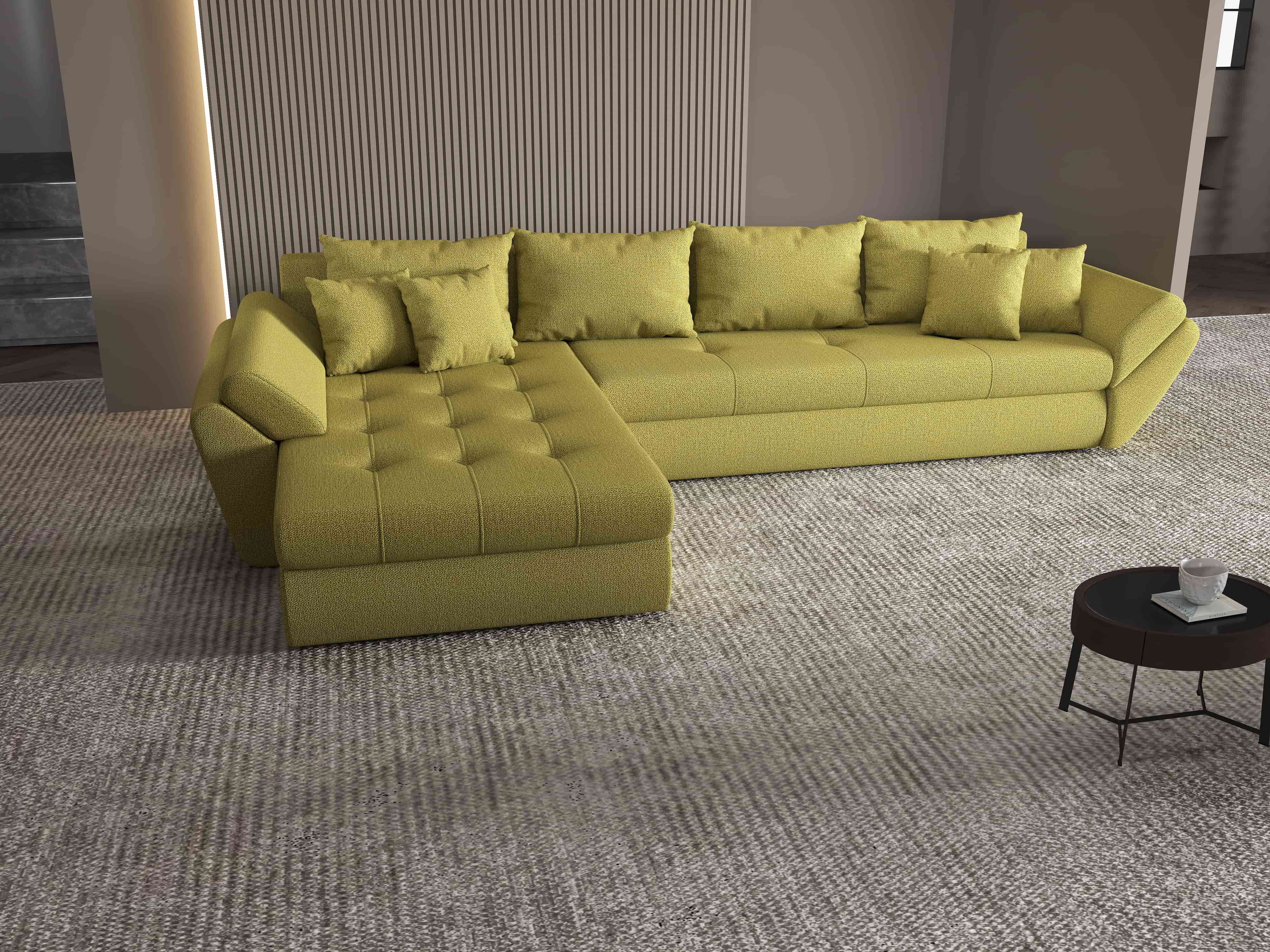 Colțar extensibil dumonde cu ladă de depozitare si sezut confortabil din spuma HR, Loana XL Enjoy Verde 335x185 cm Fabrica
