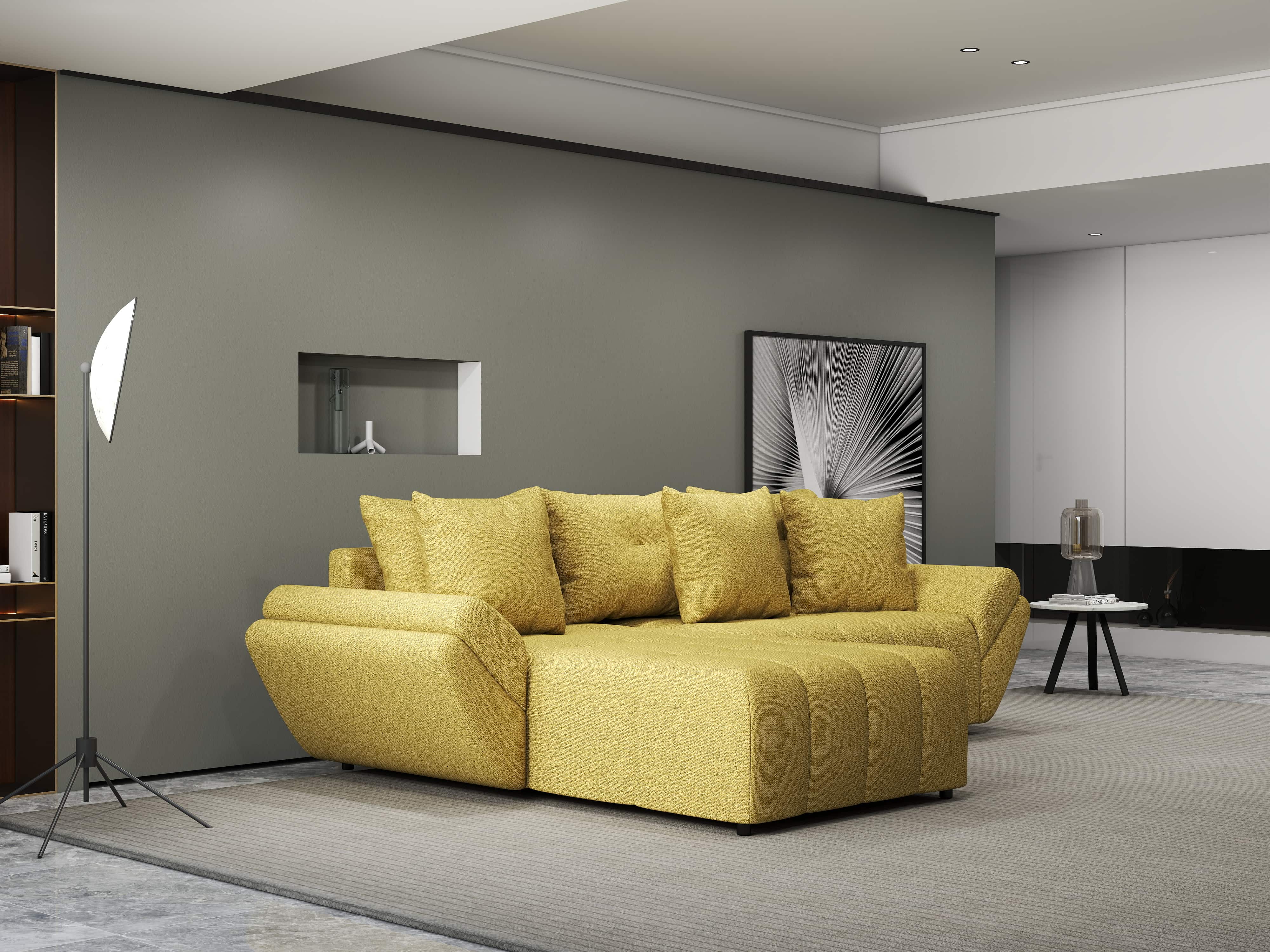 Colțar extensibil dumonde cu ladă de depozitare si sezut confortabil din spuma HR, Berlin Enjoy Melon 280x185 cm Fabrica