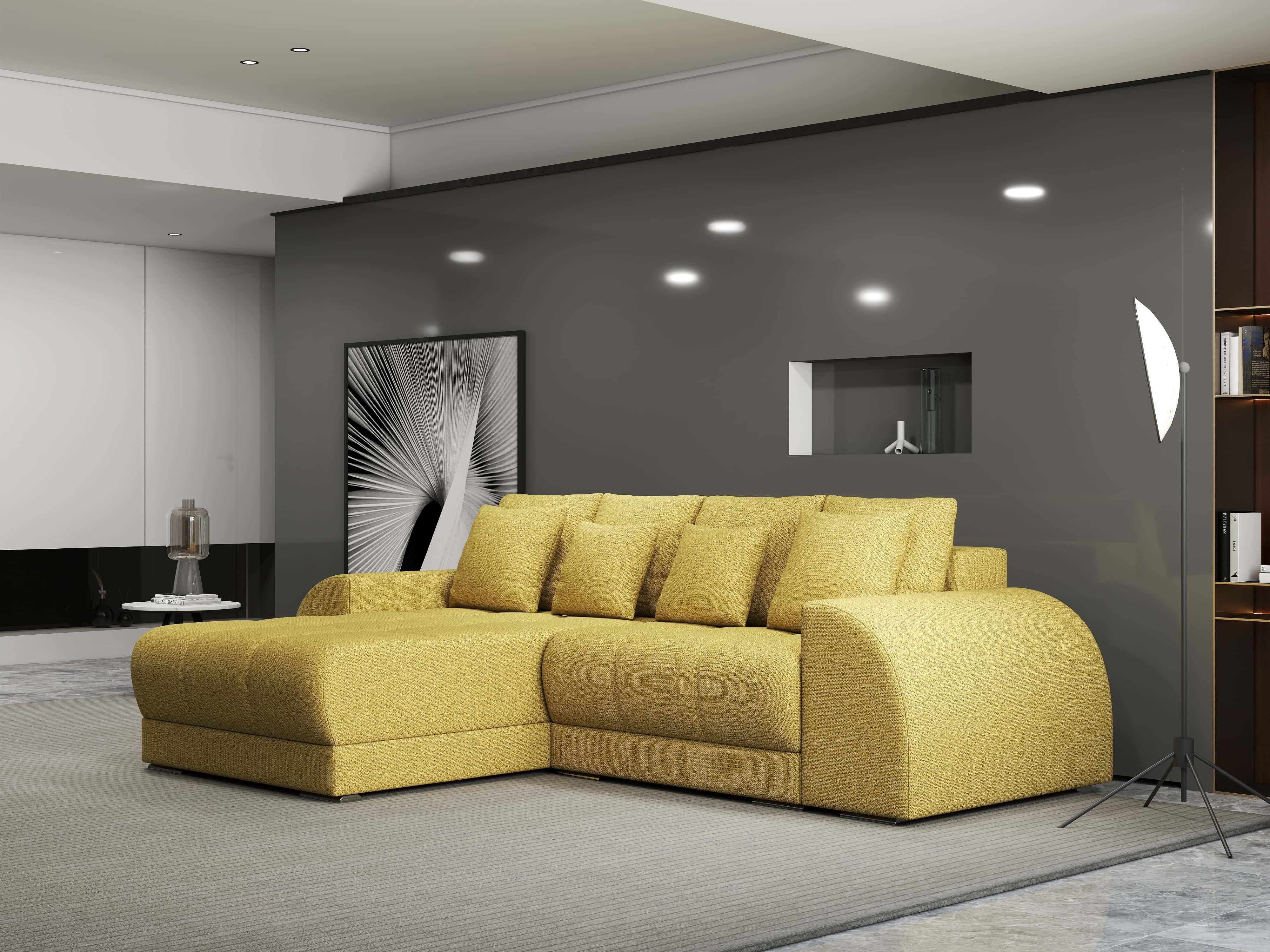 Colțar extensibil dumonde cu ladă de depozitare si sezut confortabil din spuma HR, Verona Enjoy Melon 290x185 cm Fabrica