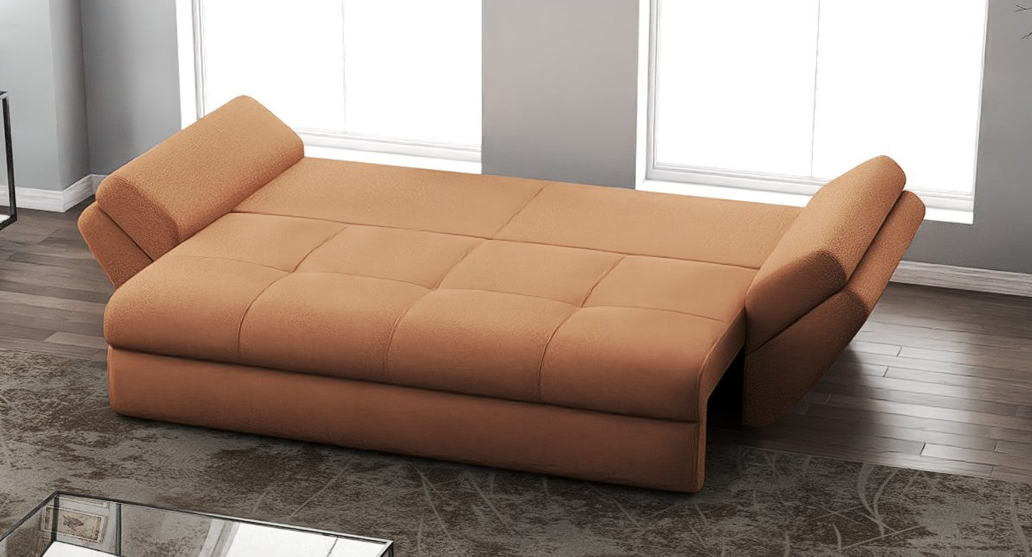 Canapea extensibilă dumonde cu ladă de depozitare si sezut confortabil din spuma HR, Loana Enjoy Mango 250x100 cm Fabrica