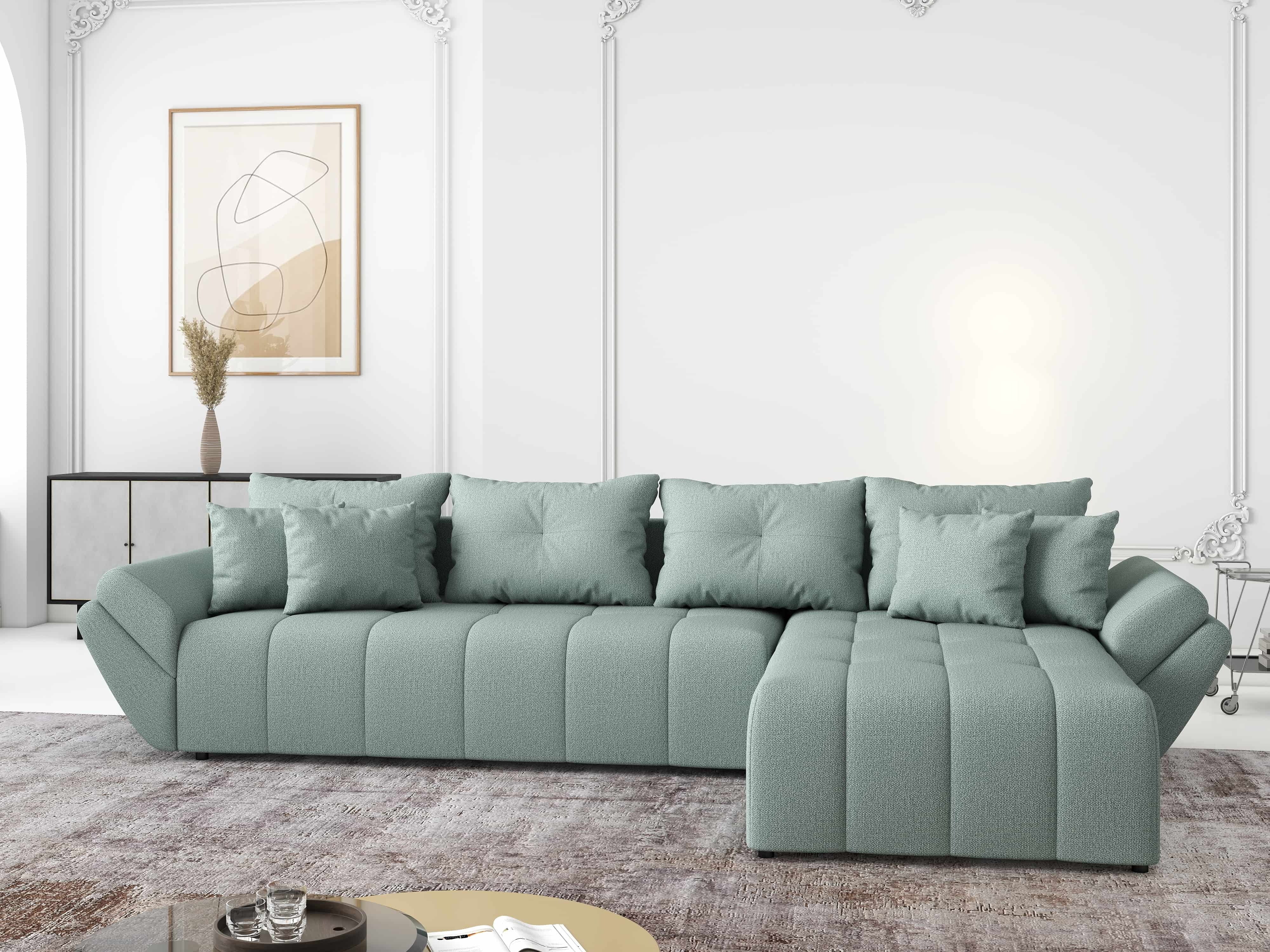 Colțar extensibil dumonde cu ladă de depozitare si sezut confortabil din spuma HR, Berlin XL Enjoy Mint 350x185 cm II Fabrica
