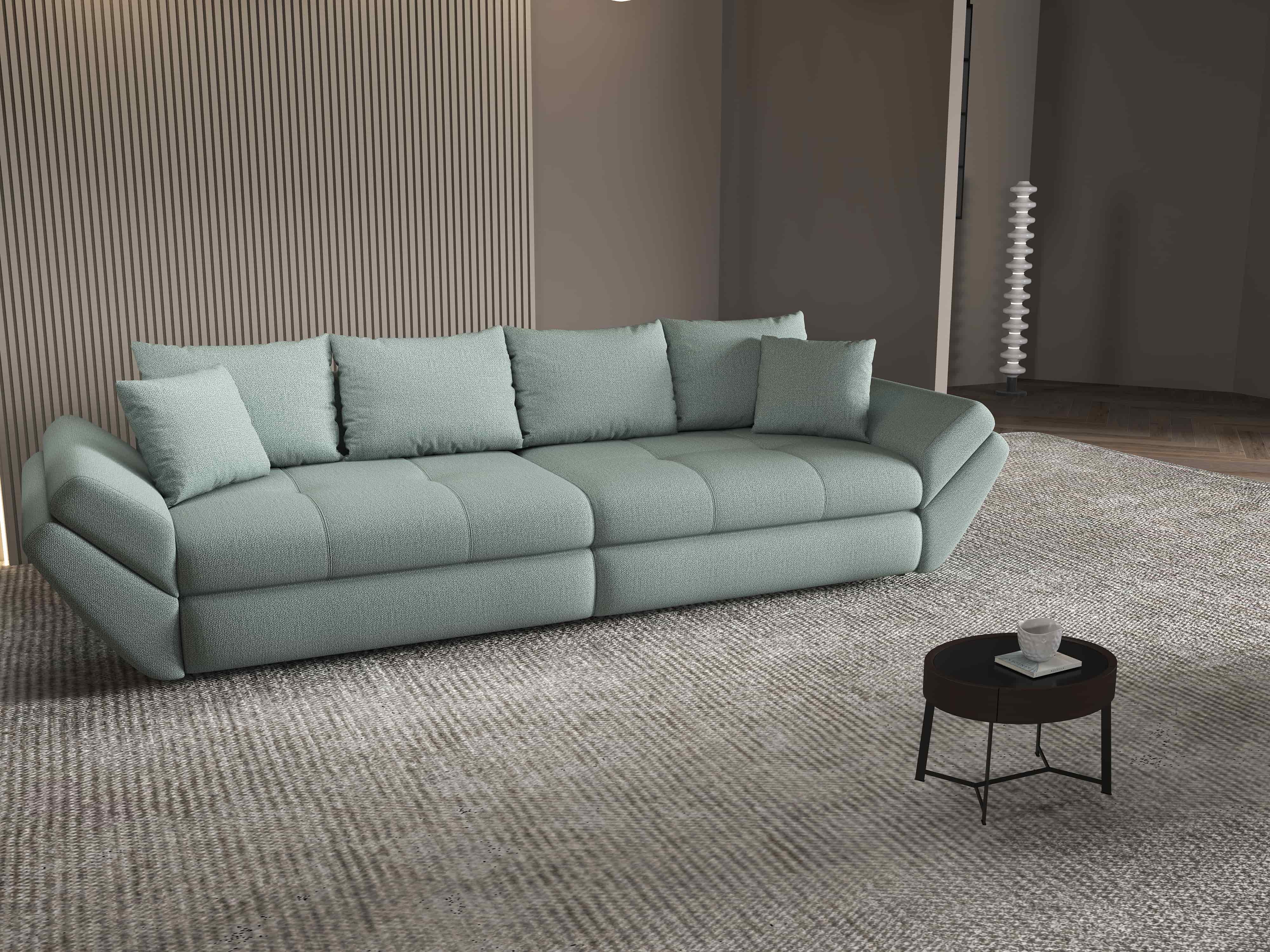 Canapea extensibilă dumonde cu ladă de depozitare si sezut confortabil din spuma HR, Loana Enjoy Mint 300x100 cm Fabrica