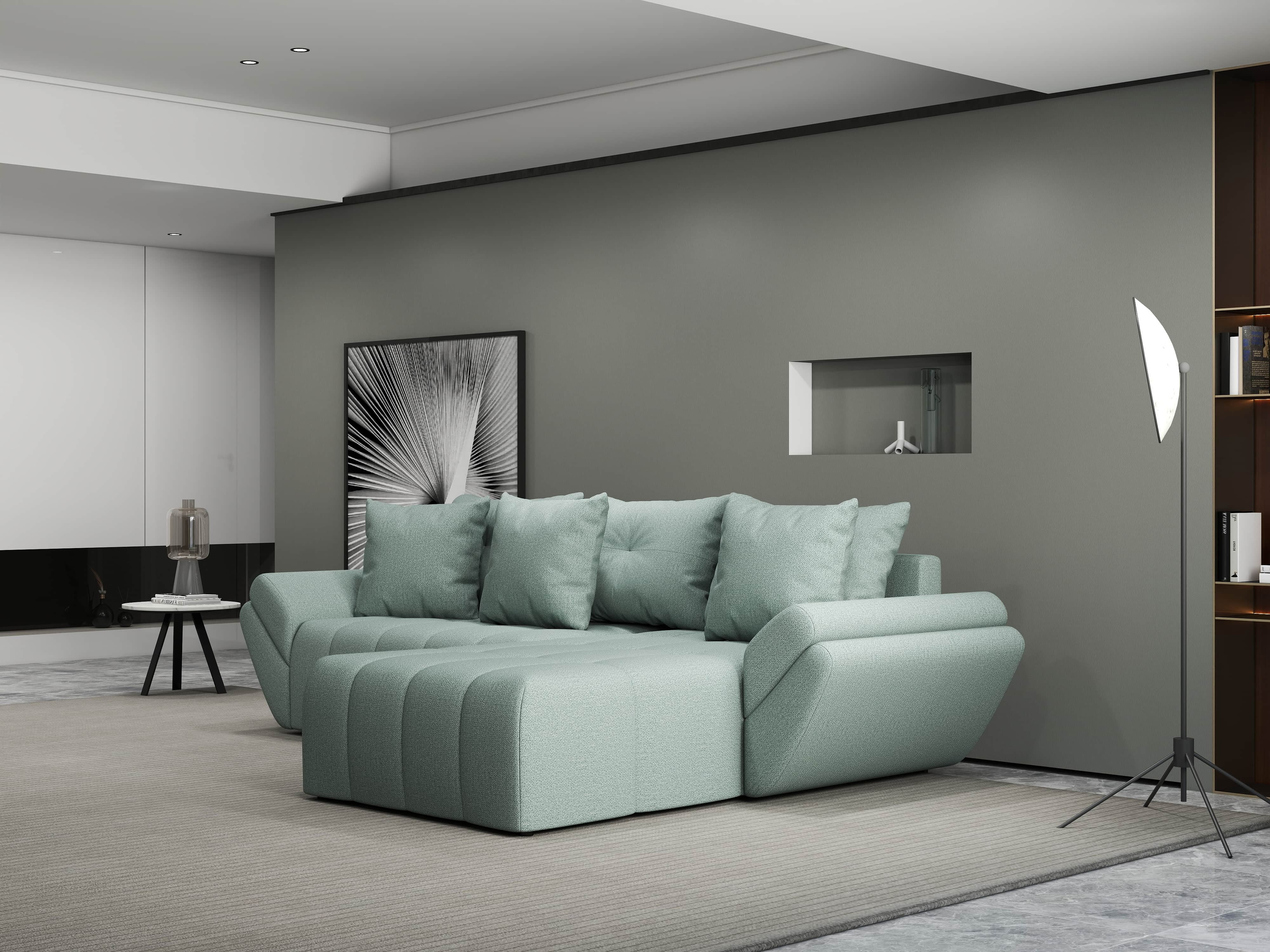 Colțar extensibil dumonde cu ladă de depozitare si sezut confortabil din spuma HR, Berlin Enjoy Mint 280x185 cm II Fabrica