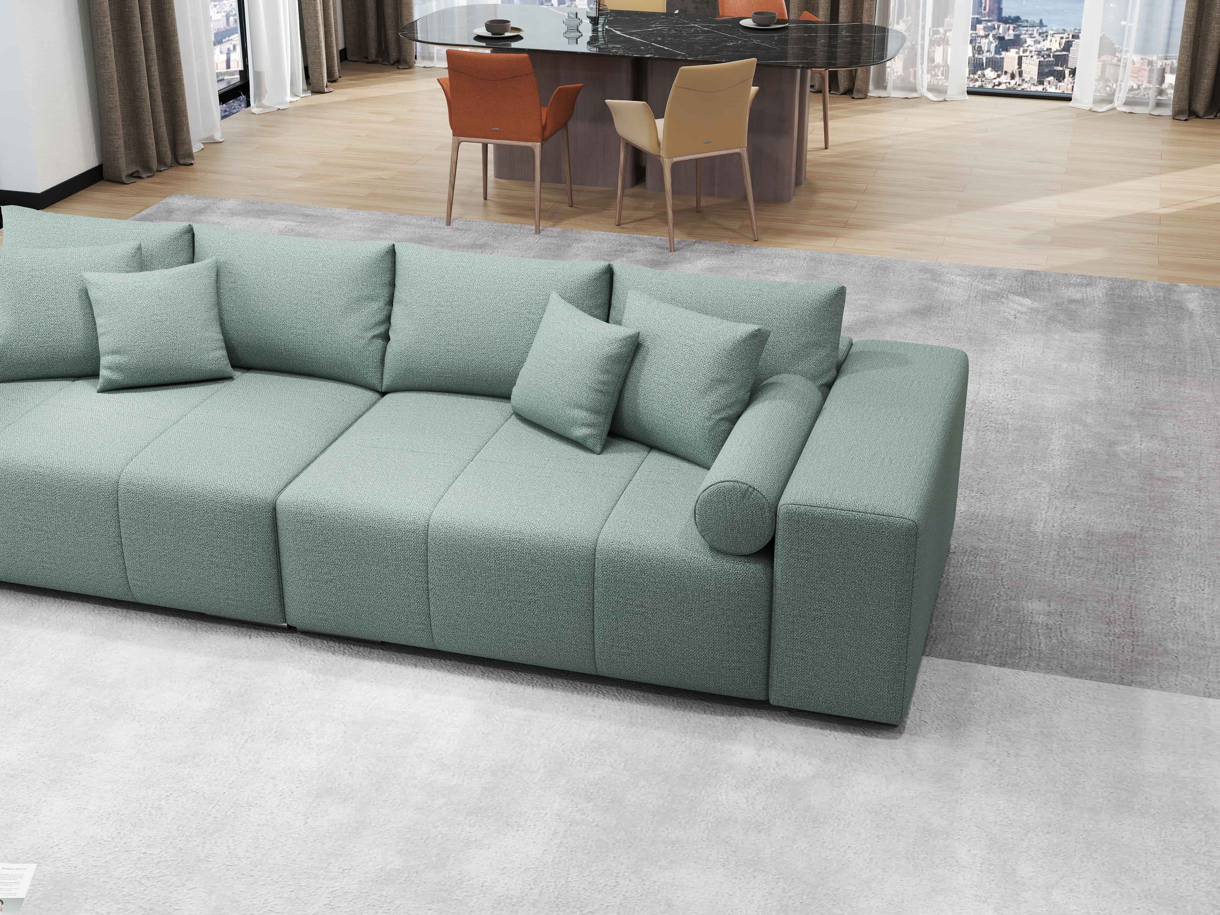 Canapea extensibilă dumonde cu ladă de depozitare si sezut confortabil din spuma HR, Marbela Enjoy Mint XXL 295x100 cm fabrica