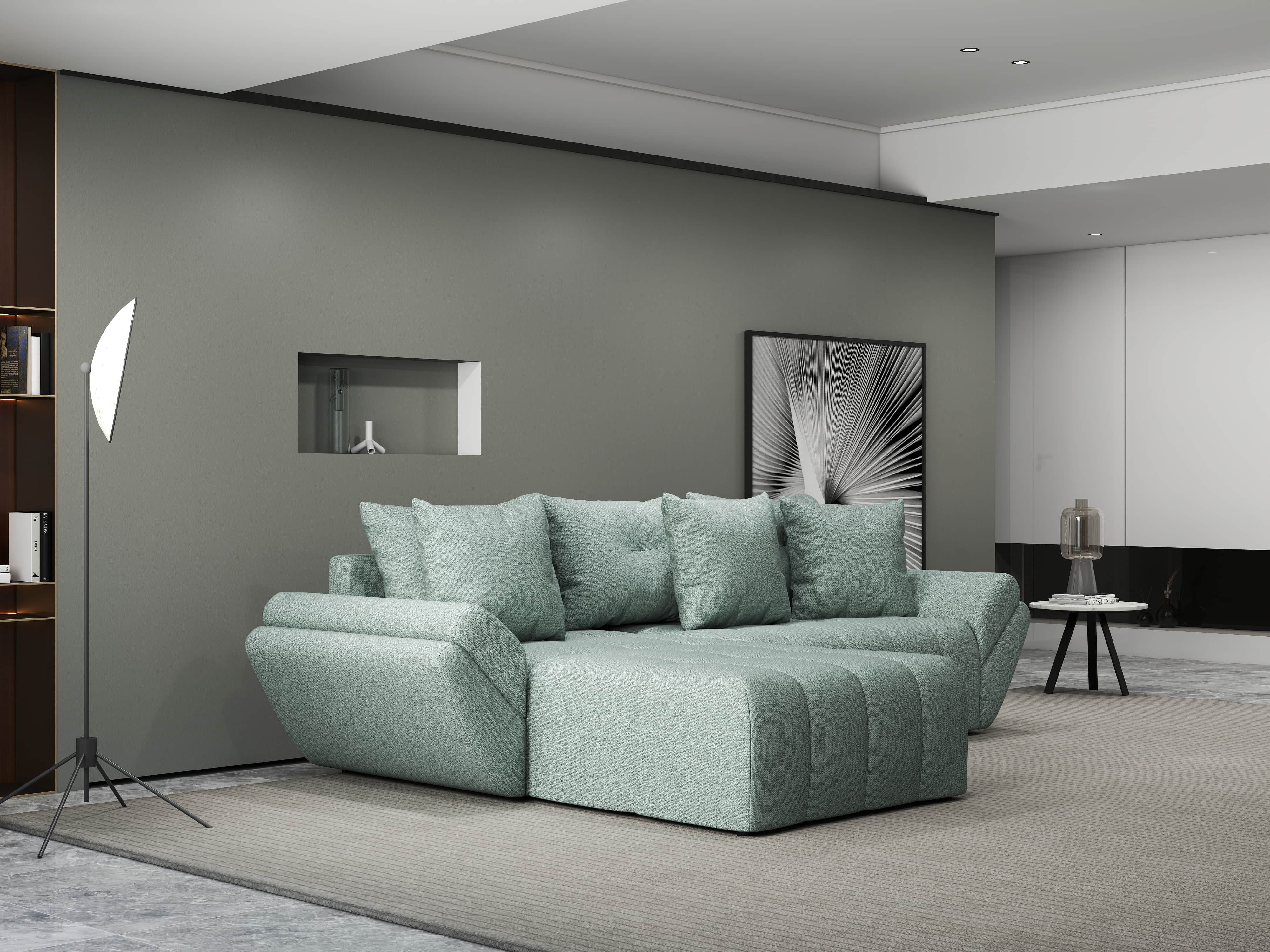 Colțar extensibil dumonde cu ladă de depozitare si sezut confortabil din spuma HR, Berlin Enjoy Mint 280x185 cm Fabrica