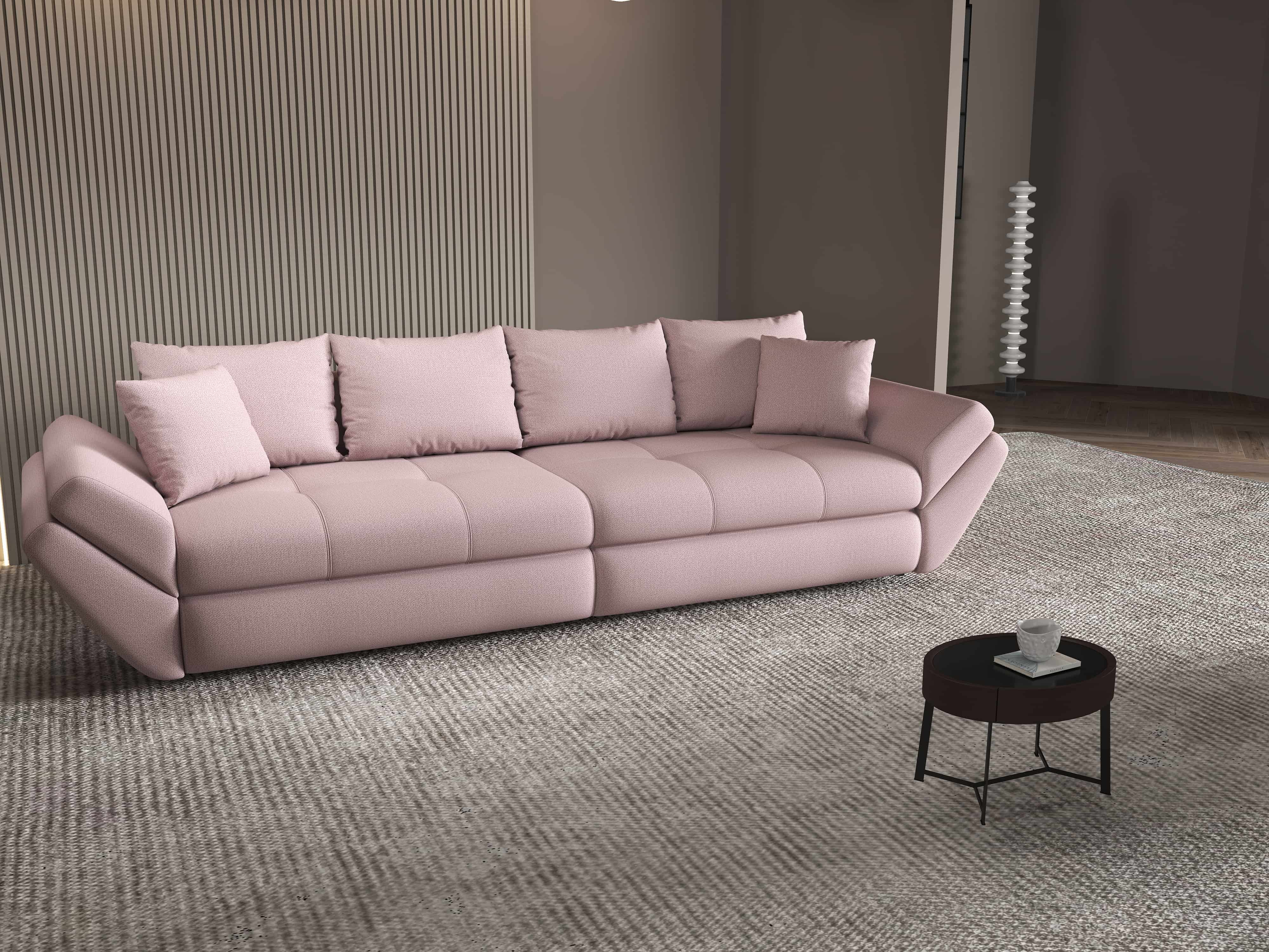 Canapea extensibilă dumonde cu ladă de depozitare si sezut confortabil din spuma HR, Loana Enjoy Roz 300x100 cm Fabrica
