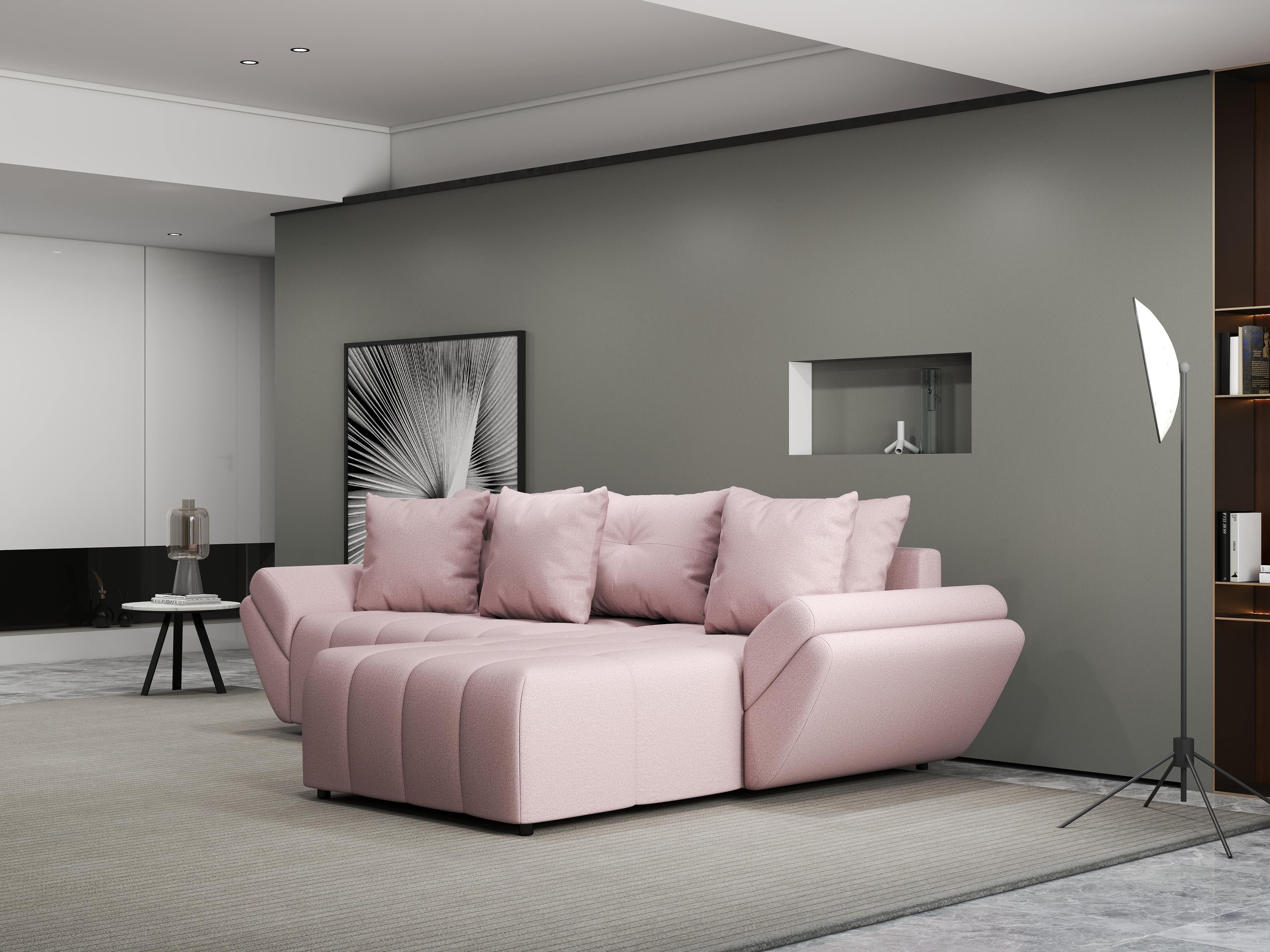 Colțar extensibil dumonde cu ladă de depozitare si sezut confortabil din spuma HR, Berlin Enjoy Roz 280x185 cm II Fabrica