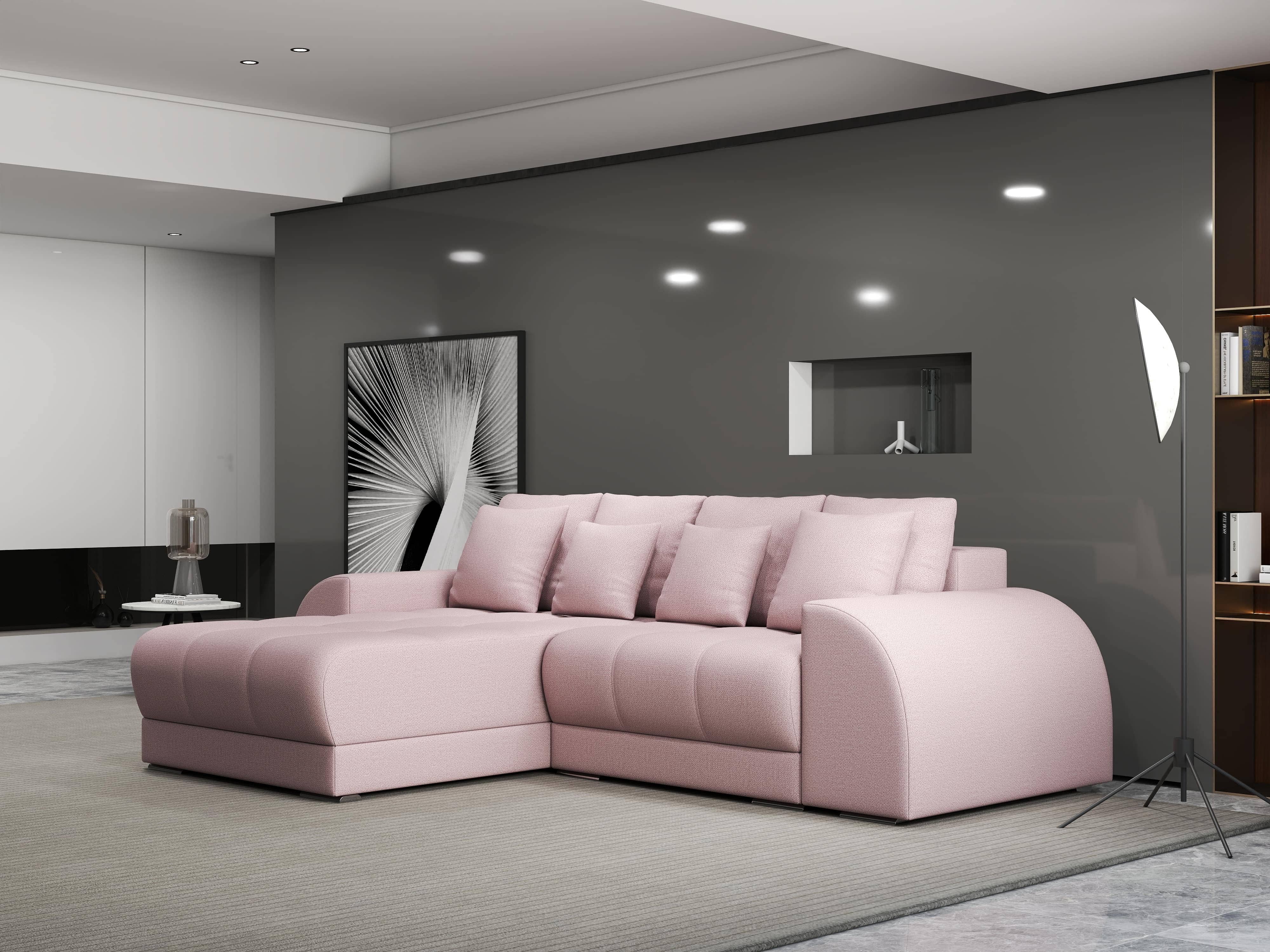 Colțar extensibil dumonde cu ladă de depozitare si sezut confortabil din spuma HR, Verona Enjoy Roz 290x185 cm Fabrica