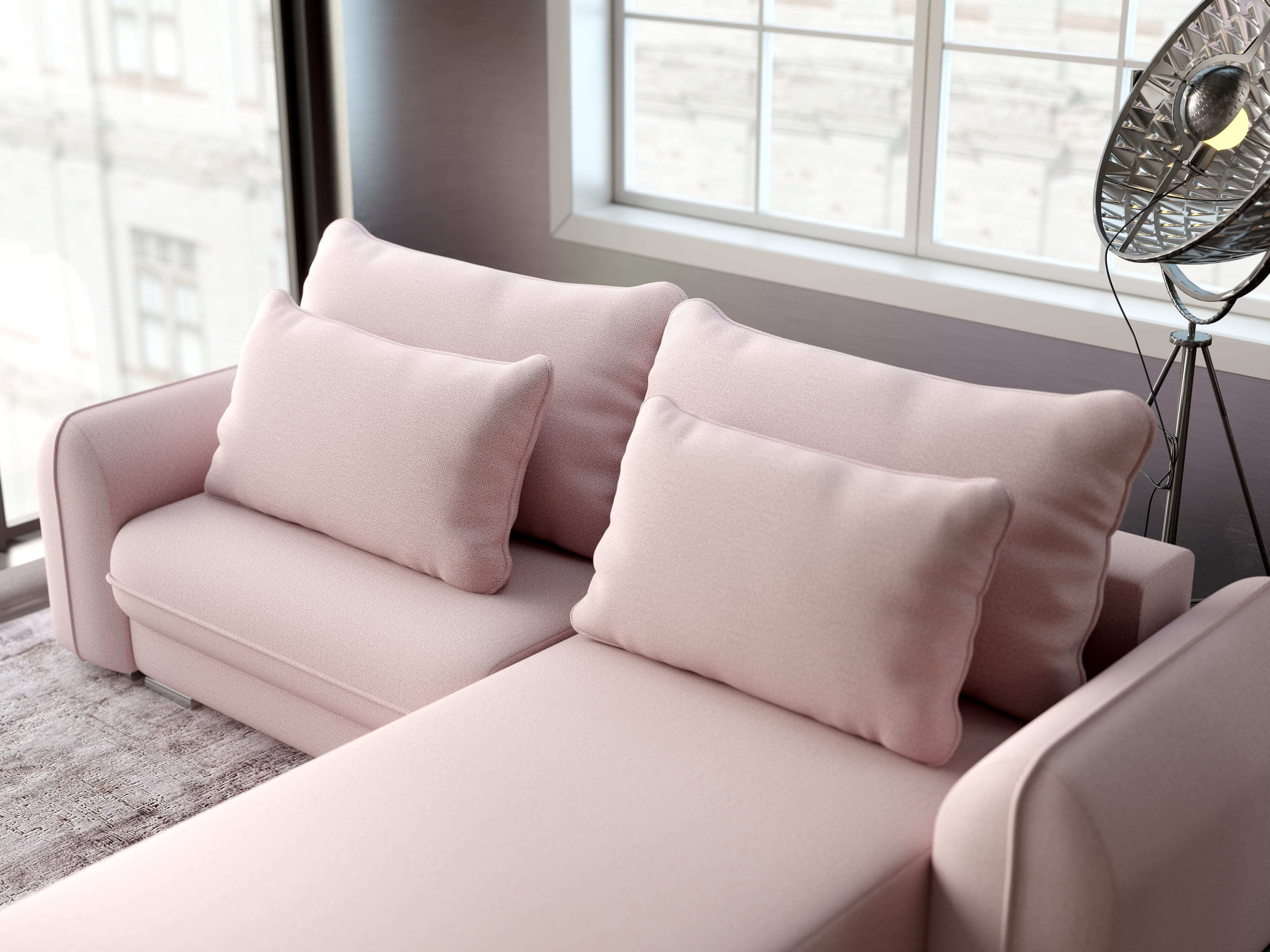 Colțar extensibil dumonde cu ladă de depozitare si sezut confortabil din spuma HR, Denver Enjoy Flamingo 275x185 cm II Fabrica